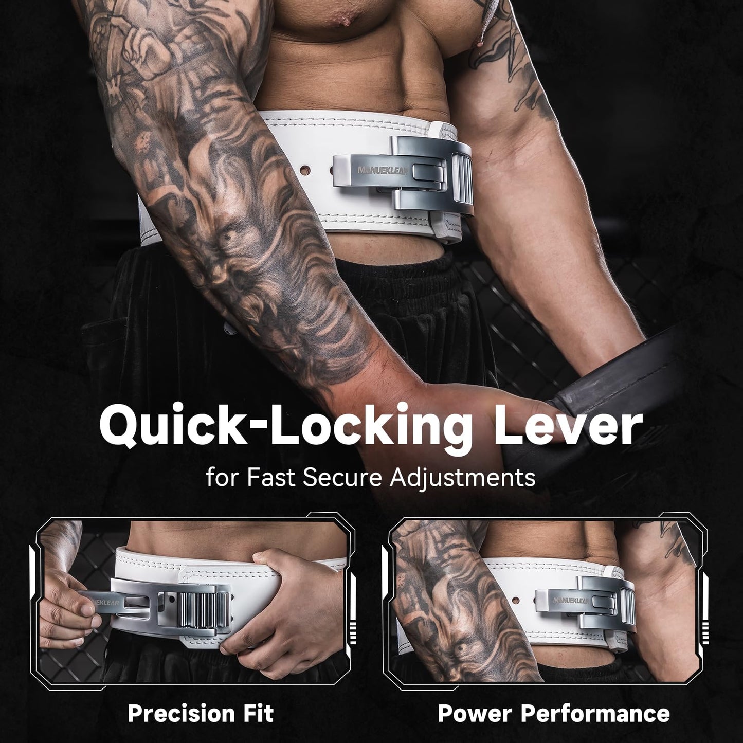 Lever Lifting Belt for Man and Women, Weightlifting with Adjustable Heavy Duty Buckle, Professional Weight Lifting Belt White/Silver