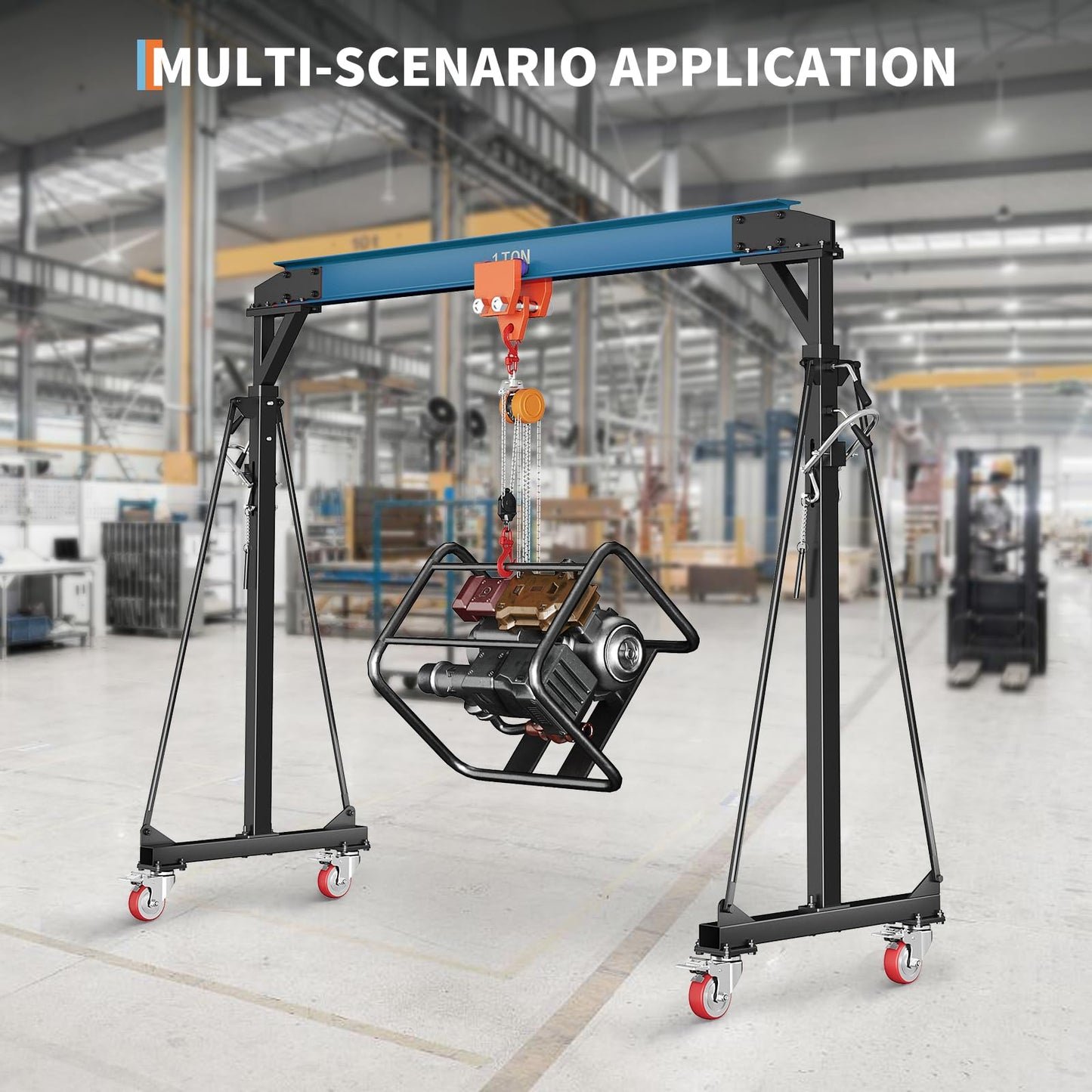 2 Ton Gantry Crane, 4400 LBS Adjustable Gantry Crane with 8-12 ft Height, Shop Lift Hoist with Manual Trolley, Hook & Shackles for Warehouse, Factory