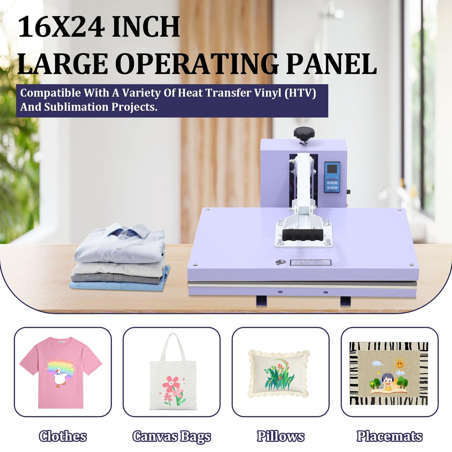 GarveeLife 16x24 in Heat Press Machine, Large Operating Panel T-Shirts Heat Press, Fast Heating, Digital Sublimation Printer High Pressure Heat Press Machine for Clothes Canvas Bags Pillows Placemats