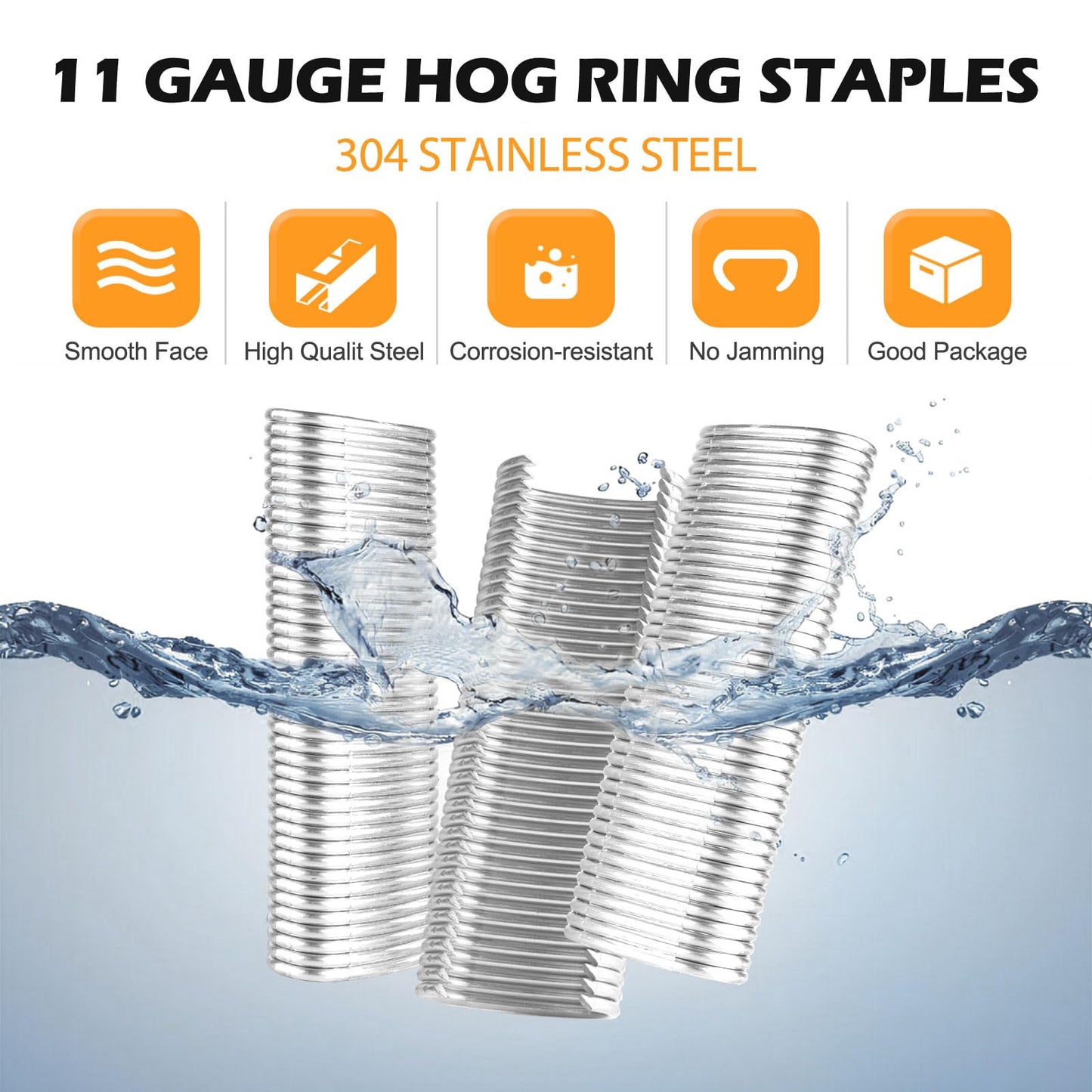 KIMSING - 11 Gauge 304 Stainless Steel Hog Ring Staples, 1-3/4" (45mm) Crown, 1600 Pcs/Box, Fasteners for C50, Heavy Duty Wire Fencing, Gabion