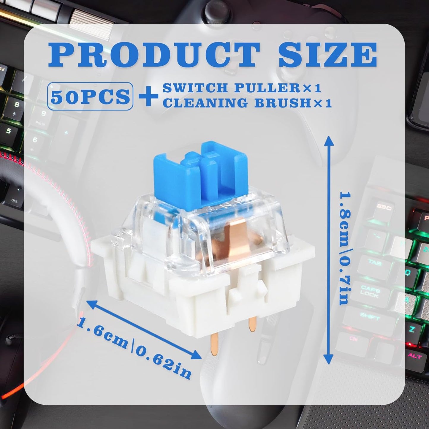 Deftomo 50 3-Pin Pcs Blue Keyboard Switches, Clicky Tactile Mechanical Keyboard Switches, Complete DIY Replacement Kit