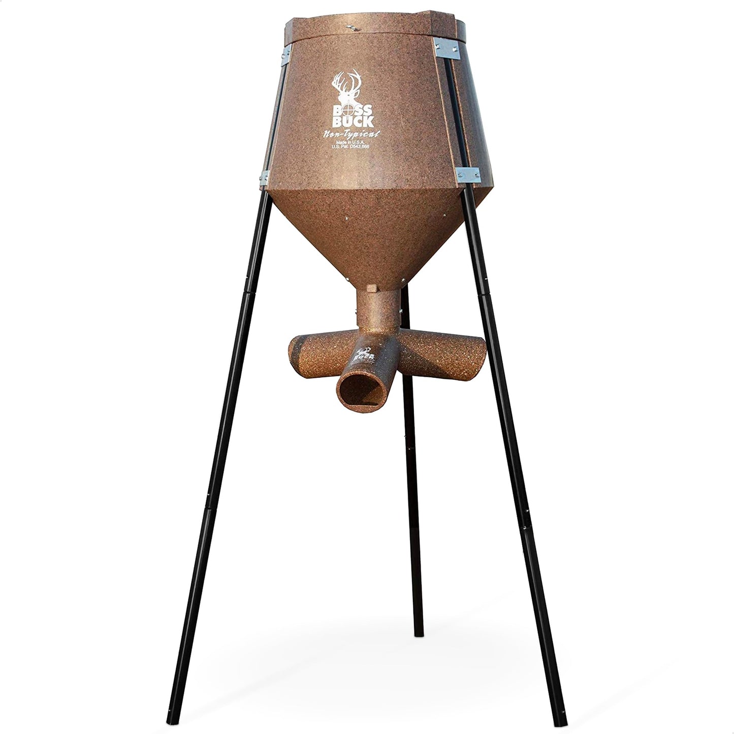 Boss Buck Gravity Deer Feeder for Game & Hunting w/Adjustable Flow, 200 lb Corn Capacity - All-Season Automatic Wildlife Feeding System with 75-Inch Galvanized Legs and 3-Way Feed Ports