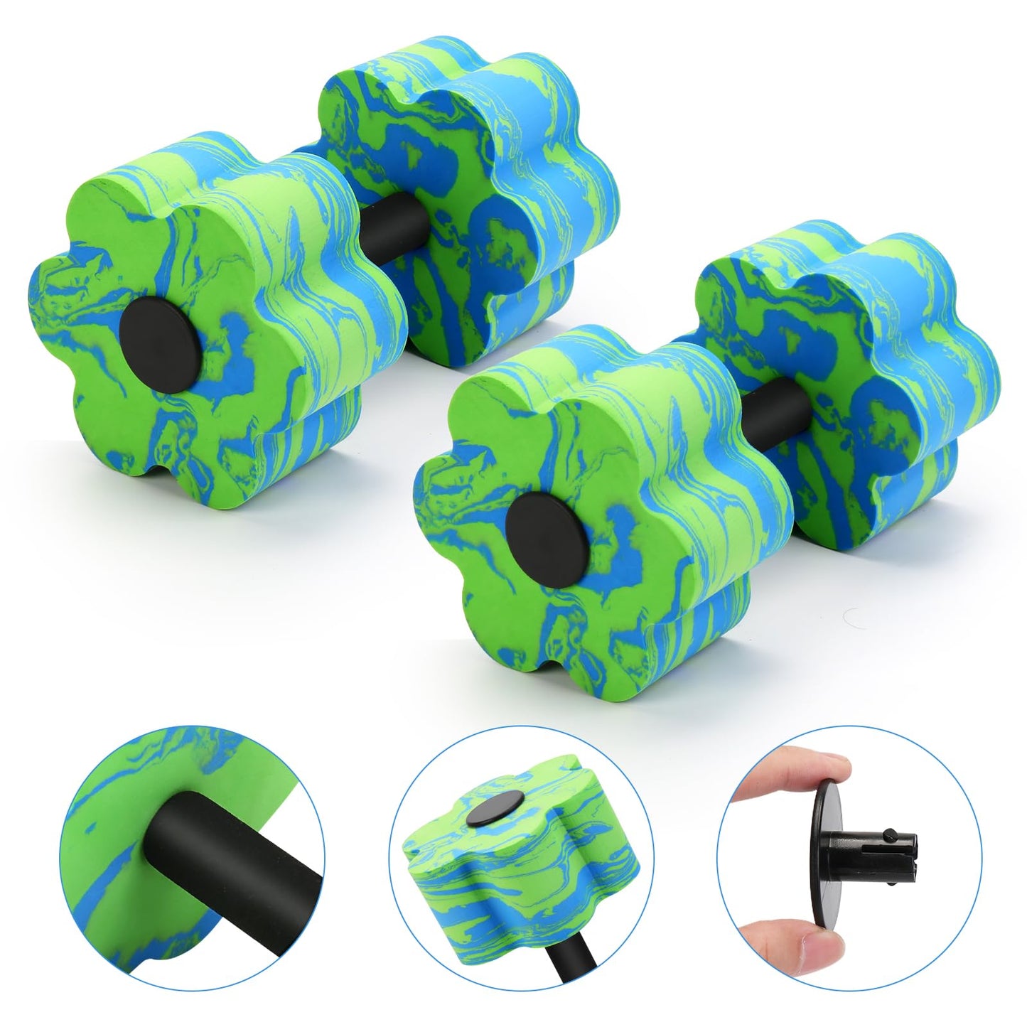 Camouflage Aquatic Dumbbells, Set of 2 Water Aerobic Exercise Foam Dumbbell Pool Resistance, Water Aqua Fitness Barbells Hand Bar Exercises Equipment for Weight Loss (Green)