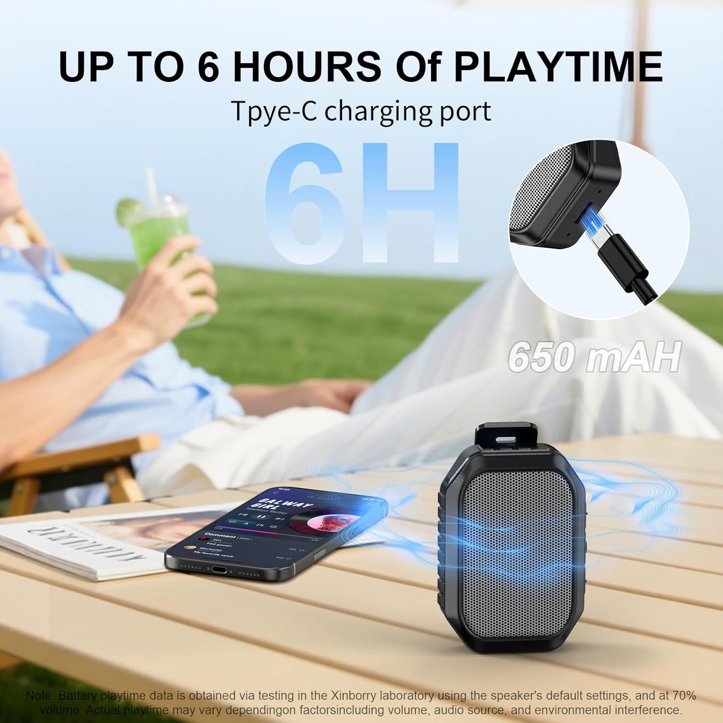 Xinborry Speaker,IPX7 6.0,TWS,Hands-Free Wearable Bluetooth Waterproof Outdoor Speakers,Clip-On Wireless Small Portable