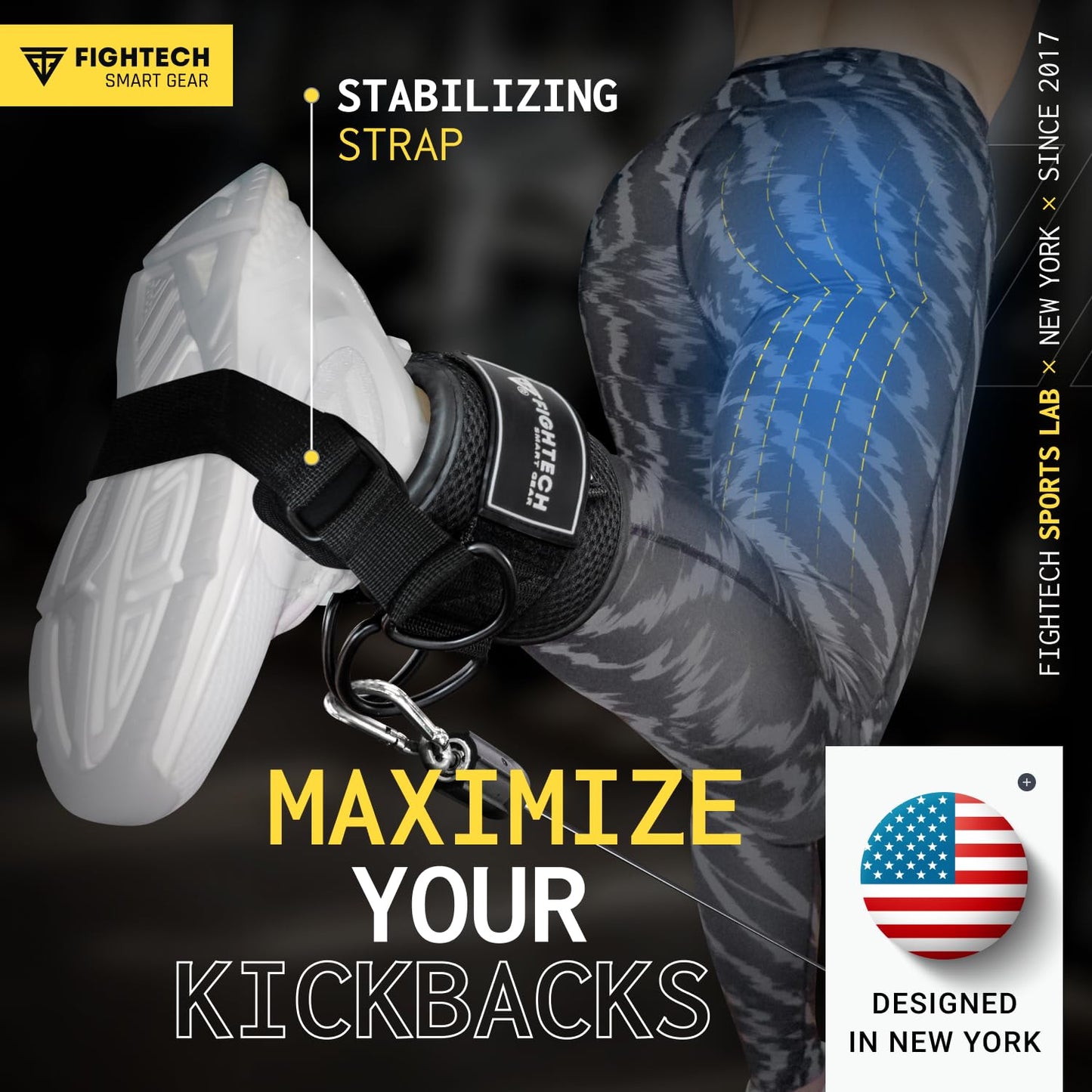 FIGHTECH Ankle Straps Cable Machine Attachment for Gym - Cable Kickback Ankle Straps - Padded Ankle Cuffs for Glute Kickbacks and Leg Workouts (Black PRO)