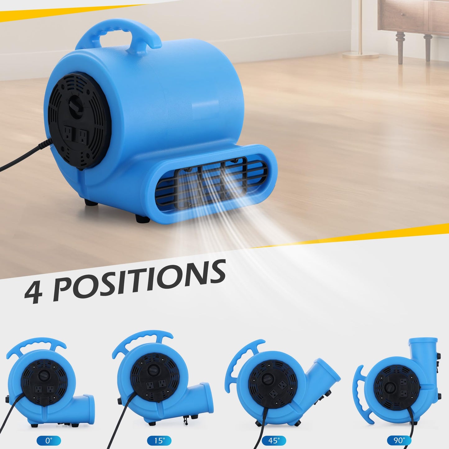 RYNSTO Commercial 1/2 HP Air Mover Fan for Water Damage Restoration,2800 CFM Industrial Carpet Dryer, Floor Fans,3-Speed Floor Fan with Daisy Chain