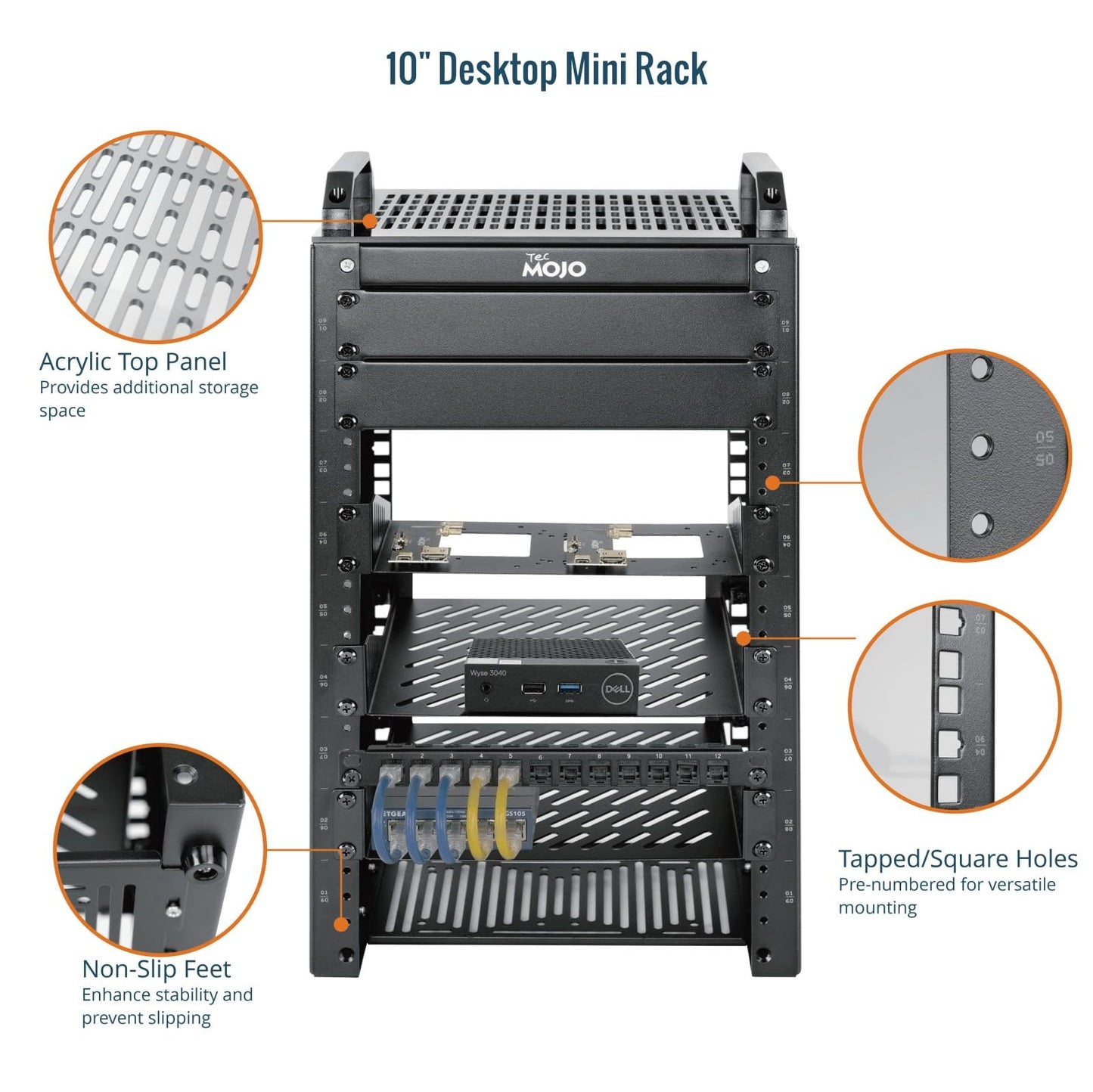 Tecmojo 9U Network Rack, 10 inch Mini Server Rack with 2 Side Translucent Panels & 2 Top Handles, 7.87 inch Deep, for 10 inch IT Equipment & A/V Devices, Black