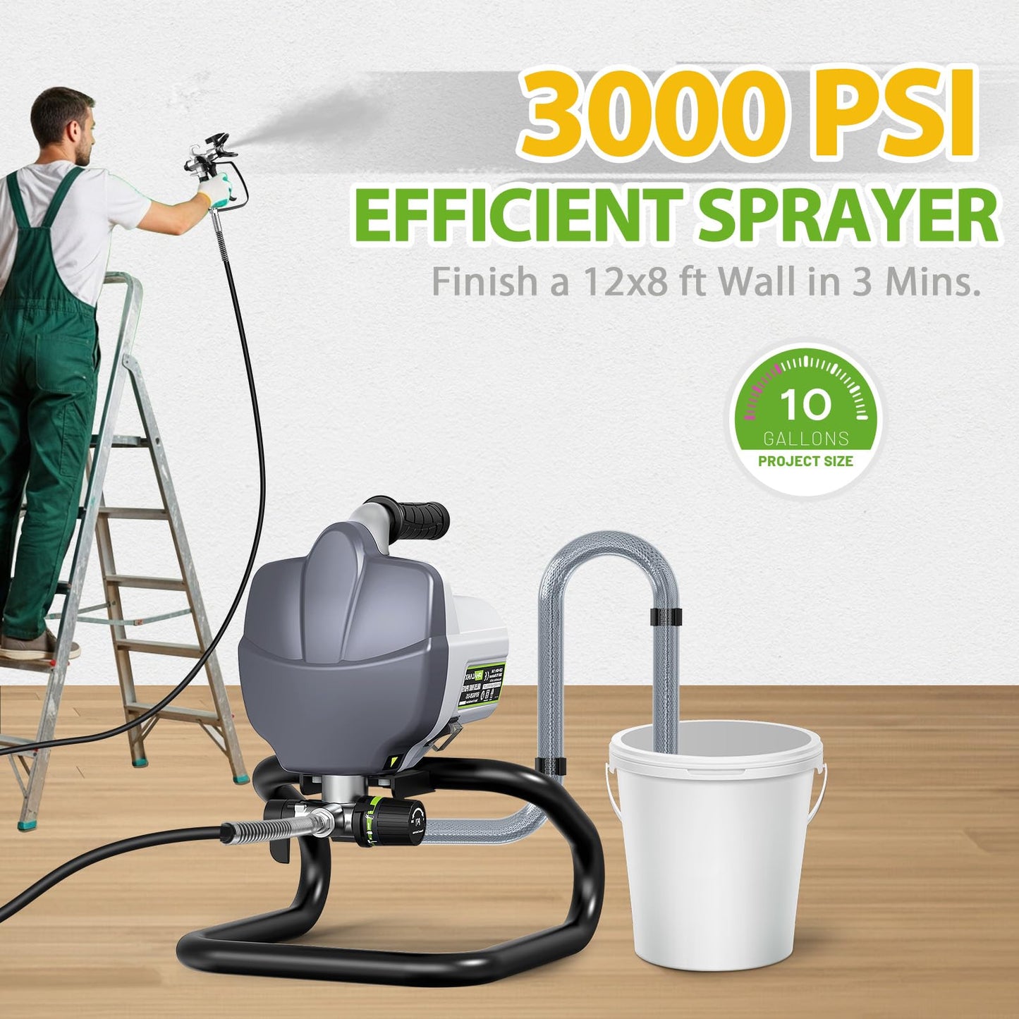 PHALANX Airless Paint Sprayer, 780W 3000PSI High Power Electric Sprayer for House Painting, Thinning-Free Minimal Overspray, Ideal for Interior/Exterior Walls, Fence, Furniture & Cabinet
