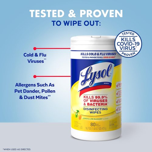 Lysol Disinfectant Wipes - Multi-Surface Antibacterial Cleaning Wipes | Lemon & Lime Blossom, 80 Count (Pack of 3)