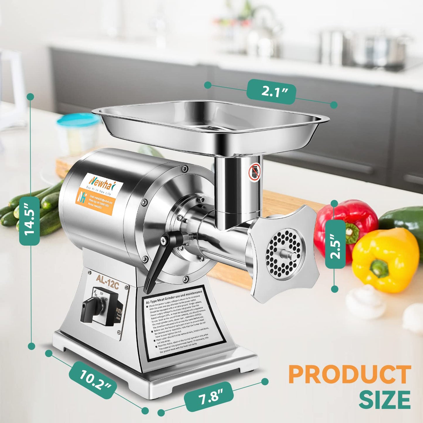 Newhai 650W Commercial Meat Grinder Electric Meat Grinding Machine Heavy Duty Industrial Meat Mincer Sausage Stuffer 6mm/8mm Plates Stuffing Tubes for Restaurant (110V US Plug)