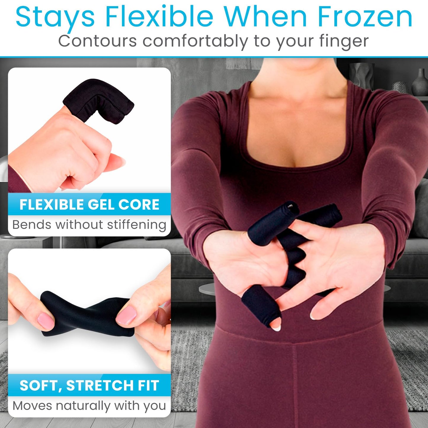 Arctic Flex Finger Ice Pack Sleeve - (5 Pk) Compression Sleeves for Arthritis, Trigger Finger & Pain Relief - Hot and Cold Gel Therapy Treatment for Joints & Thumb - Support Wrap for Swelling