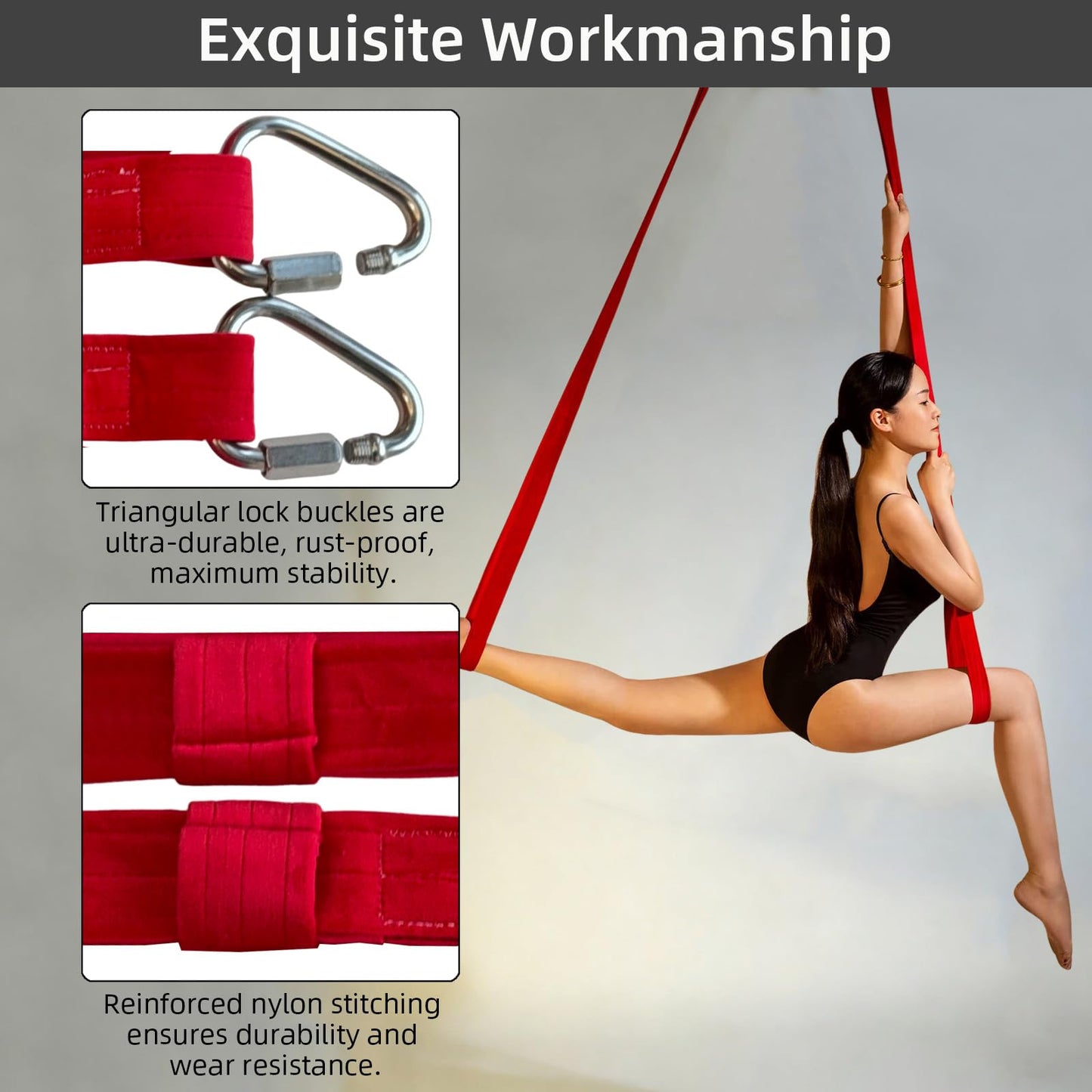 PRIOR FITNESS Aerial Loops Kit, Premium Red Circus Loops w/SGS Certificate, 2.75m/9ft Round Ropes (Pair) for Aerial Gymnastics, Circus Artists, Trapeze & Acrobatics with Wrist Lockers & Carabiners