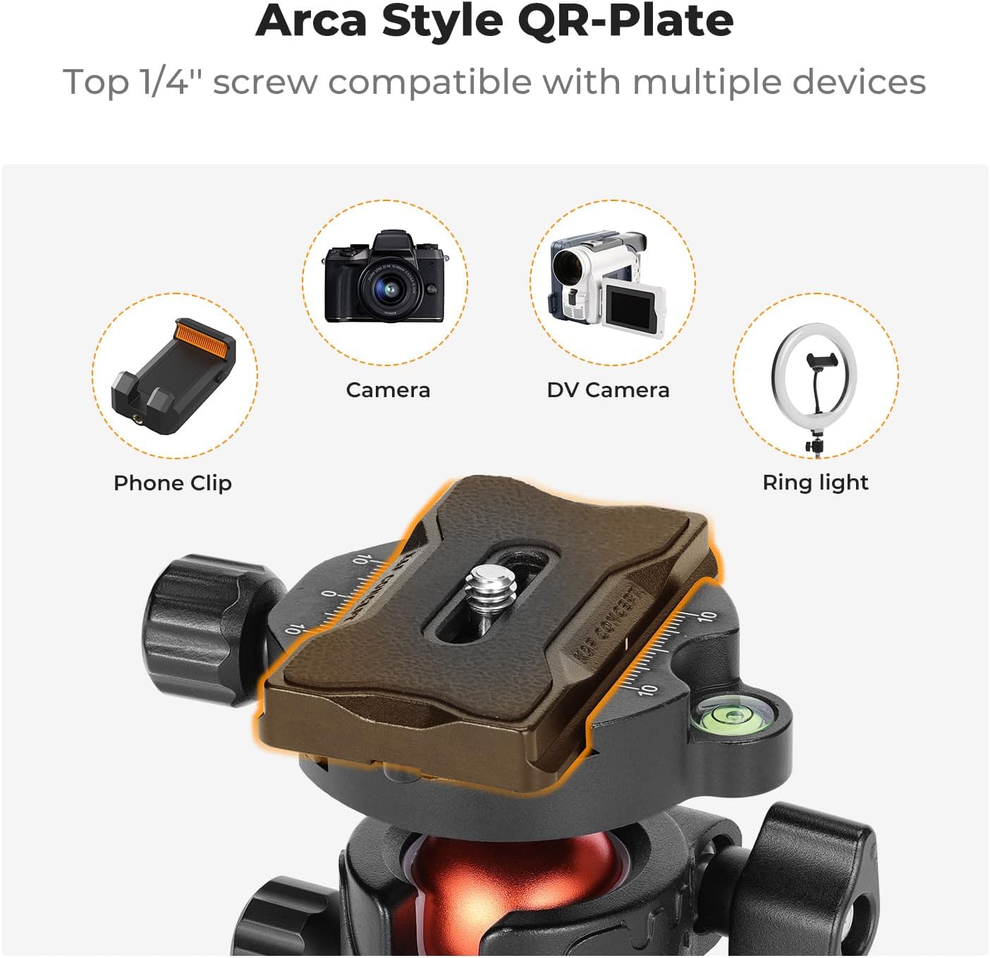 K&F CONCEPT 28mm 360 1/4 inch 22 Professional Metal Tripod Ball Head Degree Rotating Panoramic with Quick Release Plate