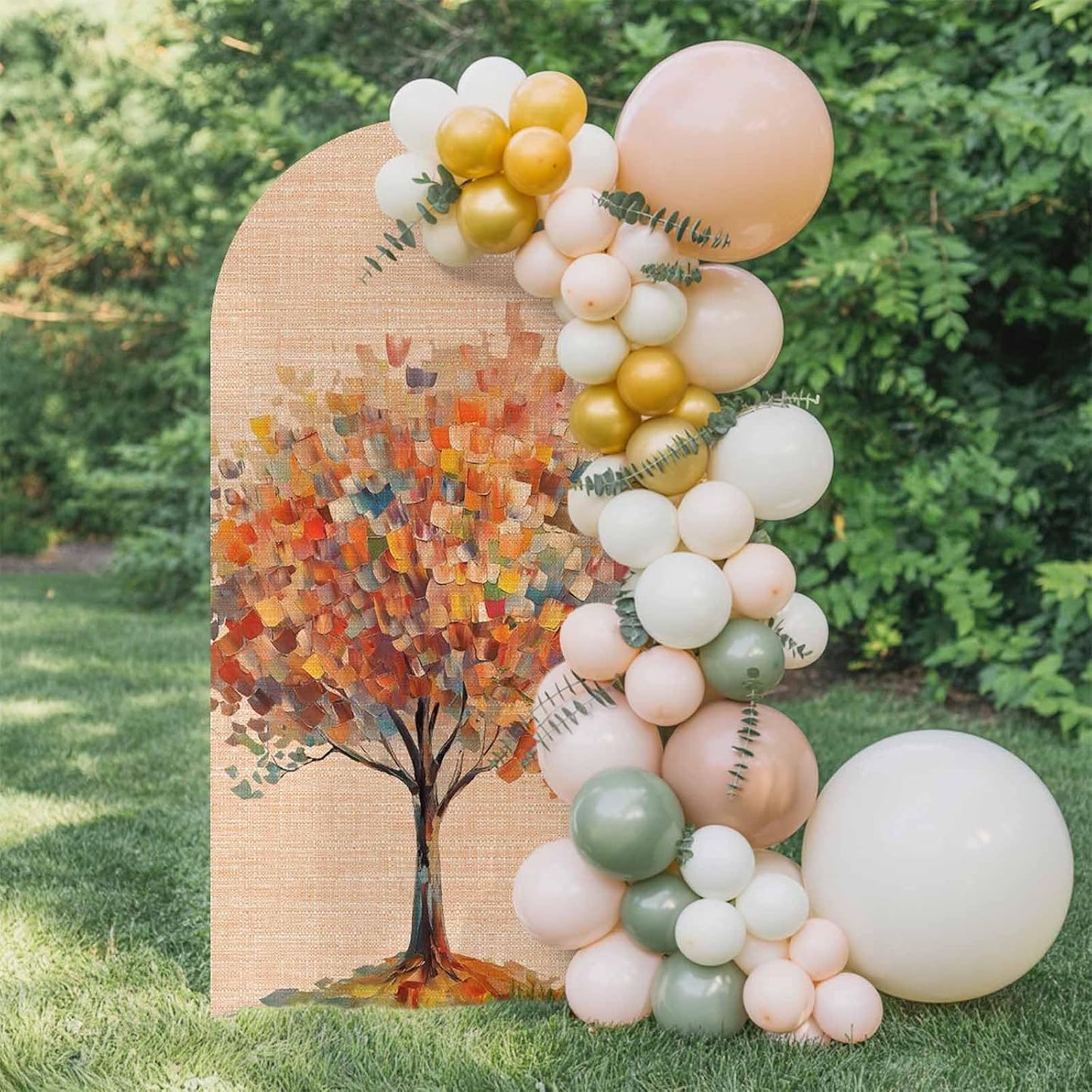 Jnbasdffb 6.6 Fall Tree Modern Wedding Arch Cover,Stretchy Spandex Arch Backdrop Stand Covers FT,Abstract Art Oil
