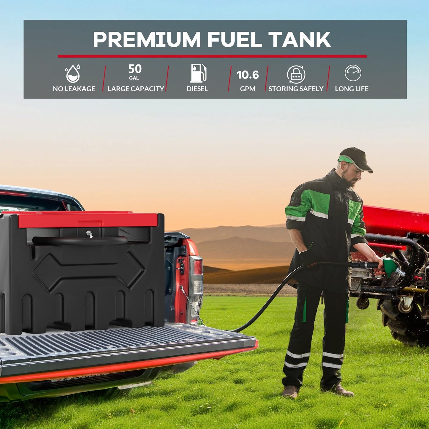 50 Gal Portable Diesel Transfer Tank with 12V Electric Pump, Fuel Tank with Auto Shut-Off Nozzle & 13ft Hose, Heavy Duty HDPE Fuel Storage for Truck, Farm & Generator Black