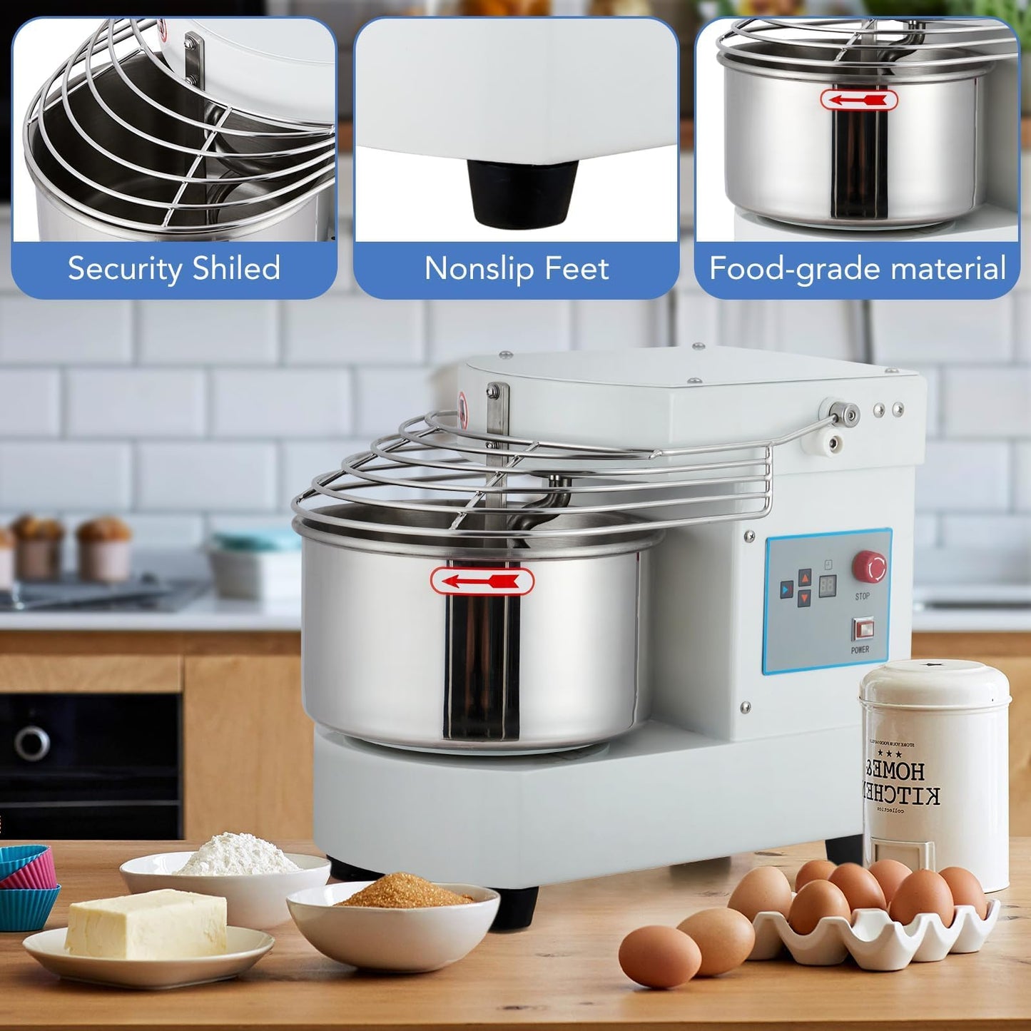 GarveeHome 10.5 Qt Commercial Stand Mixer, 650W Touch Screen Control with Timer & Safety Shield, Dual Rotating Dough Machine, Stainless Steel Bowl for Restaurant & Bakery
