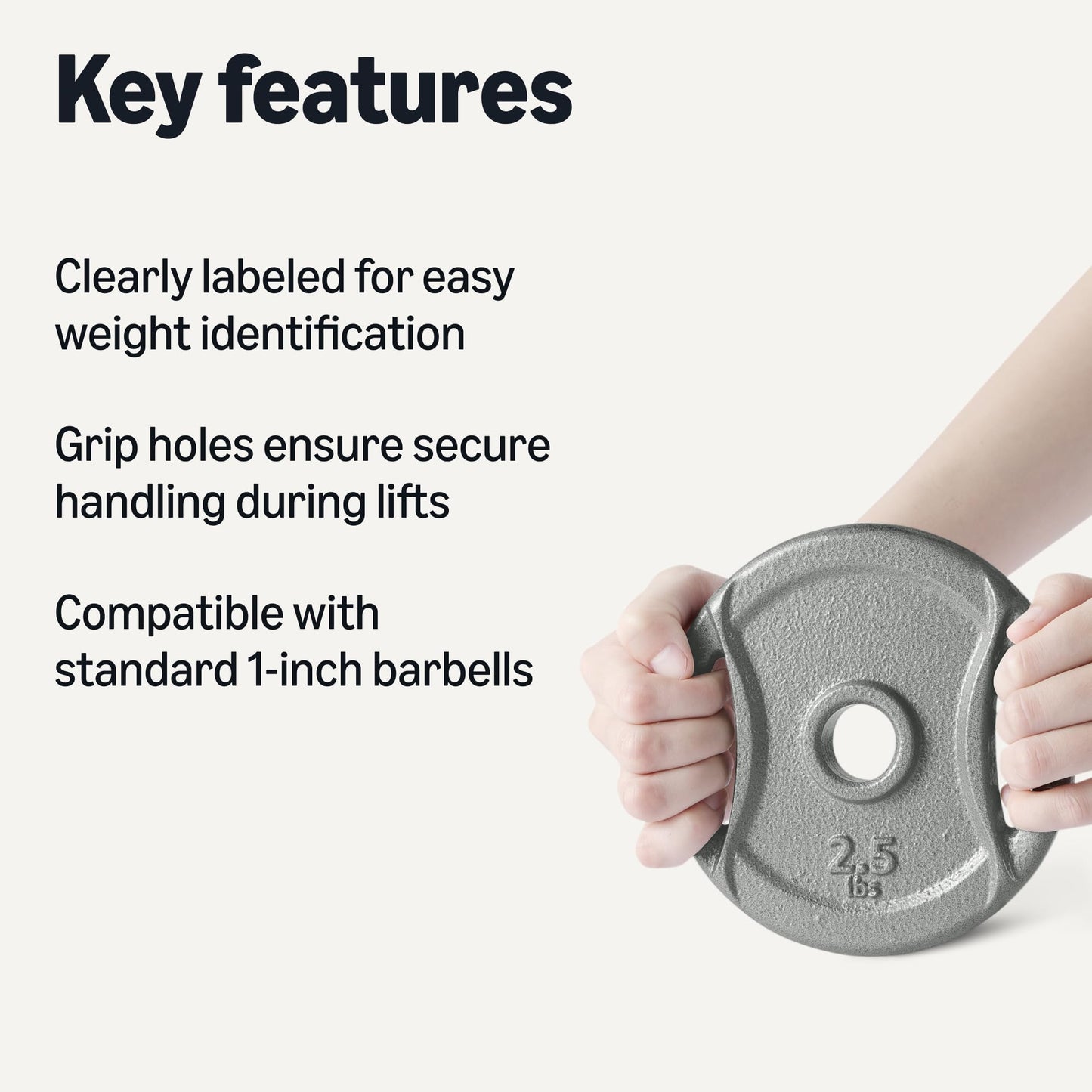 Amazon Basics 1-Inch Grip Weight Plates, 2.5 lb, Strength Training, Home Gym, 4 Pack