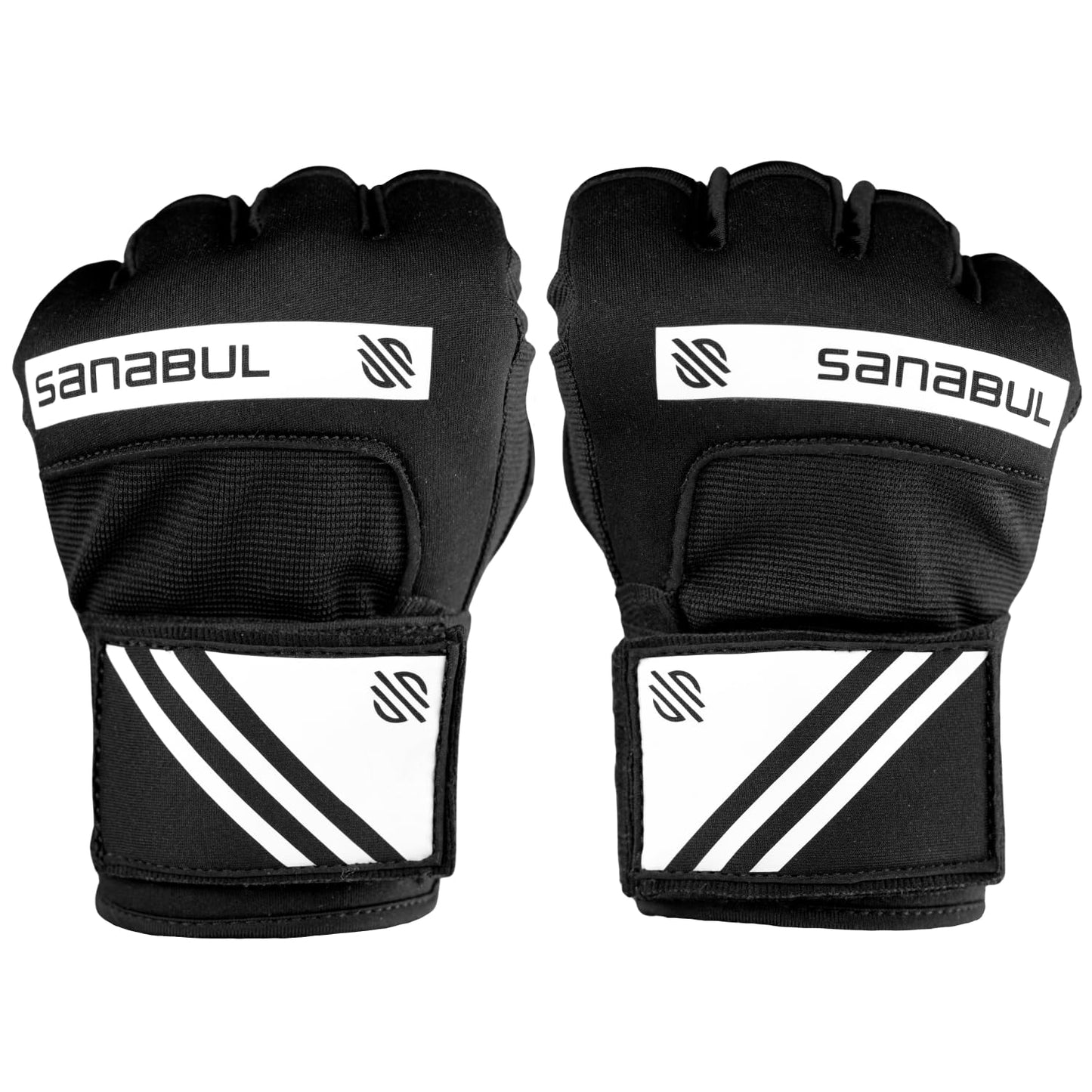 Sanabul Gel Boxing Hand Wraps for Men & Women Muay Thai MMA Kickboxing Quick Wraps Boxing Inner Gloves Wrist Knuckle Protection, Black/White, L/XL