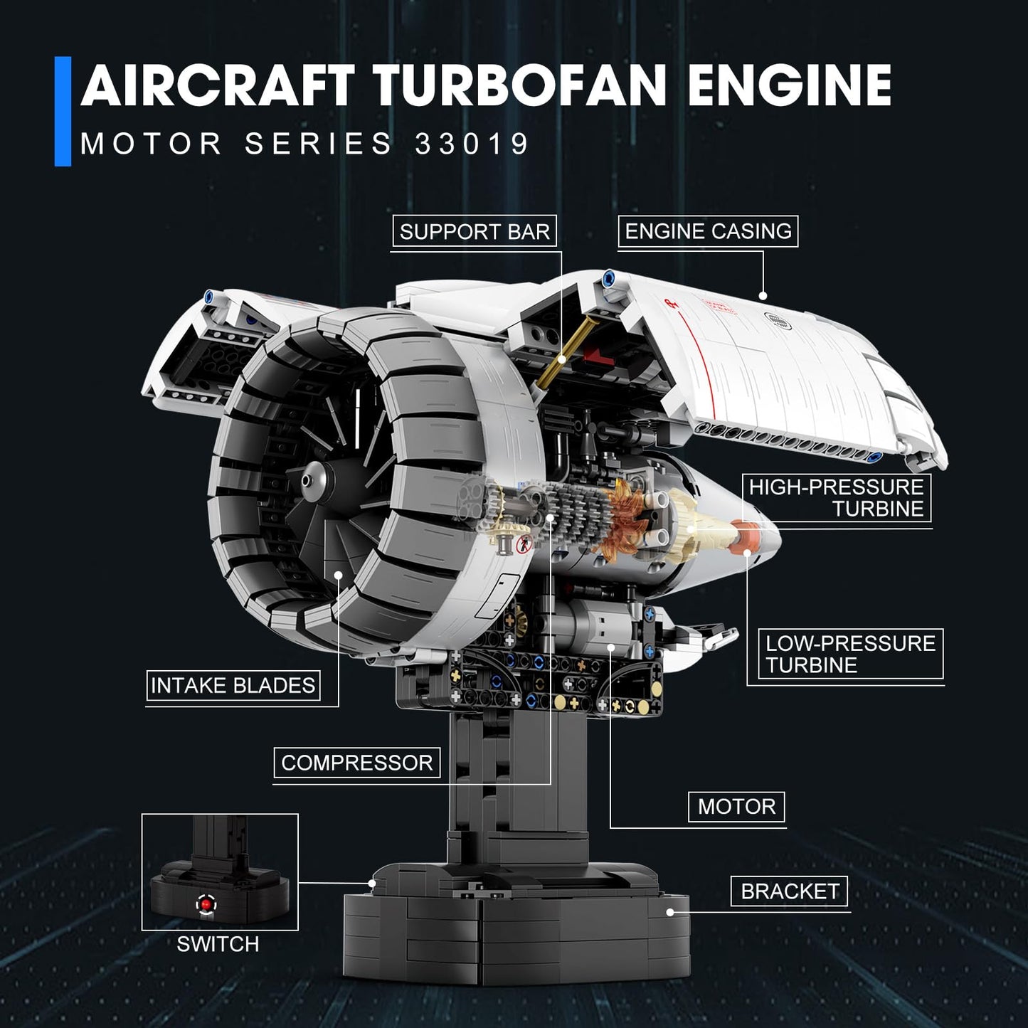 Reobrix Aircraft Turbofan Engine Building Sets, Engine Model Kit that Works, Mechanical Engineering Building Blocks with Motor, 1813 Pcs STEM Airplane Engine Model Building Kits for 14+ (No.33019)