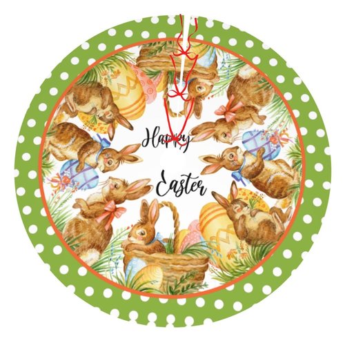 Happy Easter Cute Rabbit Eggs Green Polk 36 Inch Christmas Tree Skirt Carpet Mat Funny Party Soft Cover Mat Decor Supplies for Xmas Halloween Decorations Occasion Farmhouse