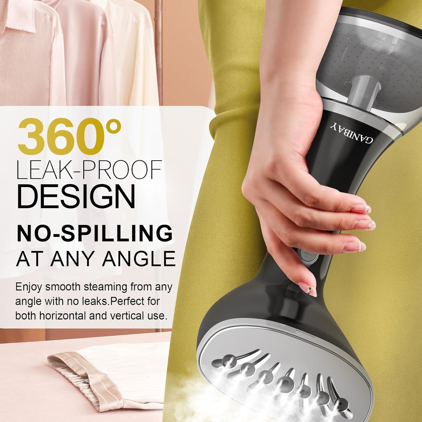 Skiennix Handheld Clothes Steamer - 1800W Fast Heat-Up, 3 Steam Settings, 380ml Tank, Portable Travel Use