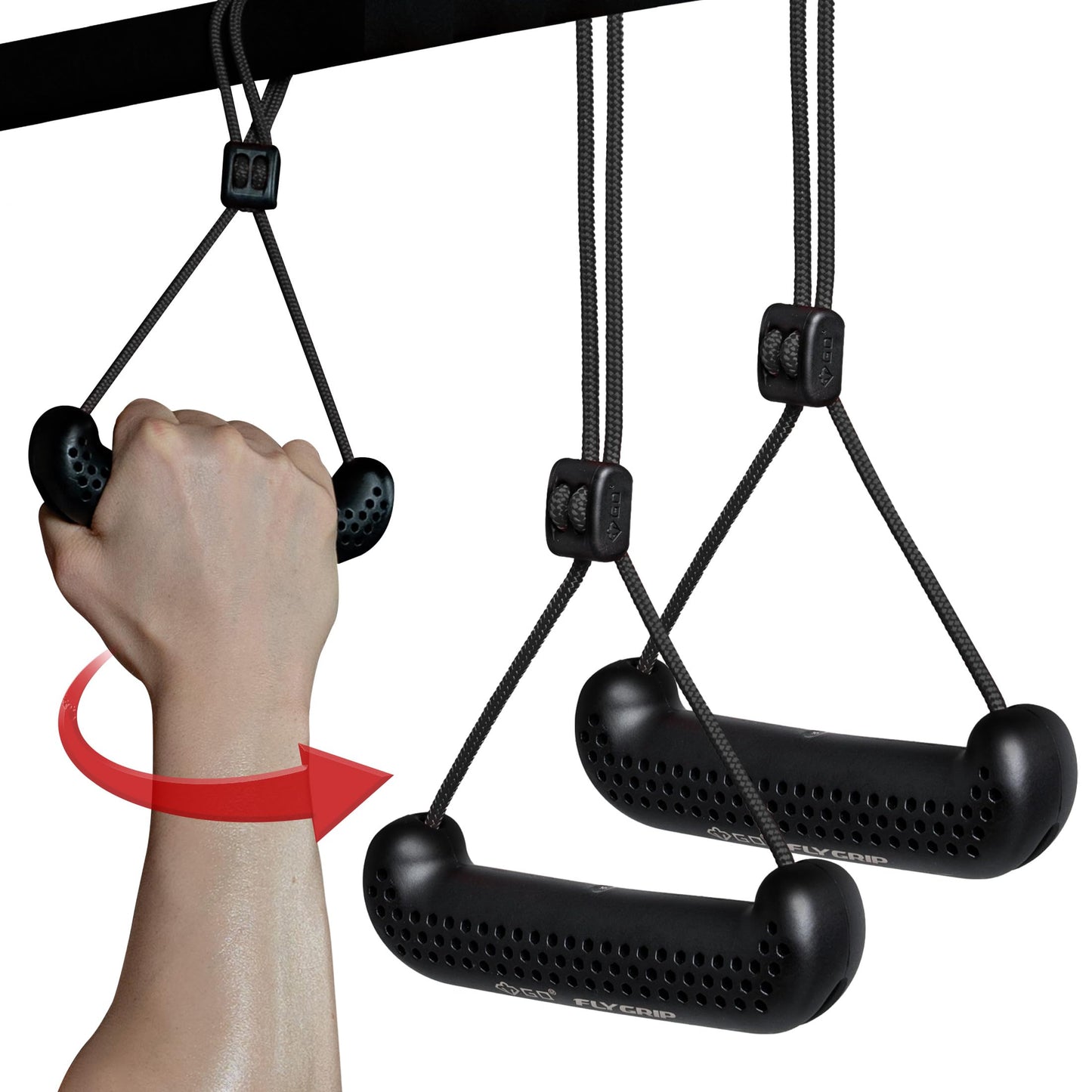 GD Fly Grip Pull Up Handles for Neutral Grip & LAT Pull Down Attachments – Perfect Grips for T-bar Row, D Handle Cable Attachment, Gym Equipment (Black Grip(Black Strap))