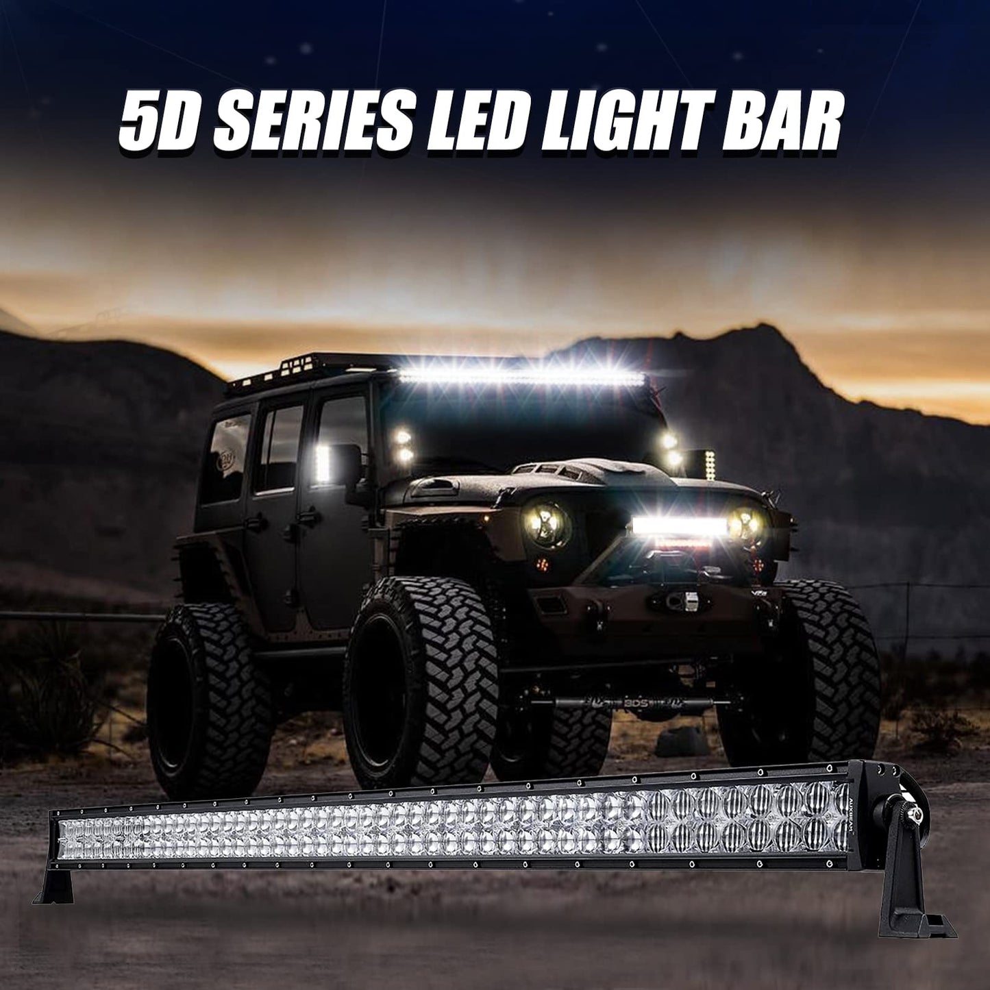 Auxbeam 50 Inch LED Light Bar 288W, 5D Lens Waterproof Off Road Driving Lights, 28800 Lumens Double Row Spot Flood Combo Fog Light Work Light with Wiring Harness for Pickup Trucks SUV ATV UTV Boat