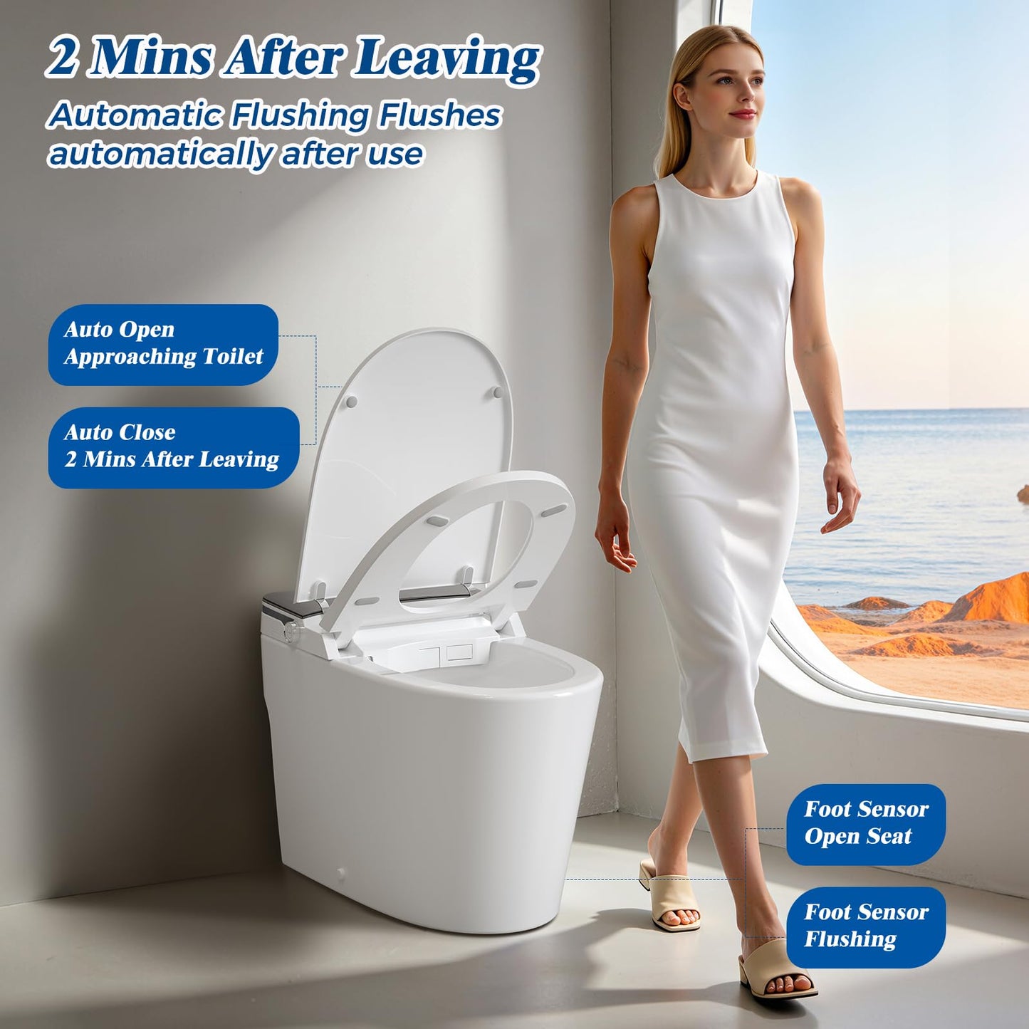 CLIRASS Smart Toilet with Bidet, Electric Bidet Toilet with Auto Powerful Flush, Auto Open/Close, Foot Sensor, Heated Elongated Seat (ADA Comfort Height), Night Light, Deodorization Remote (Gray)