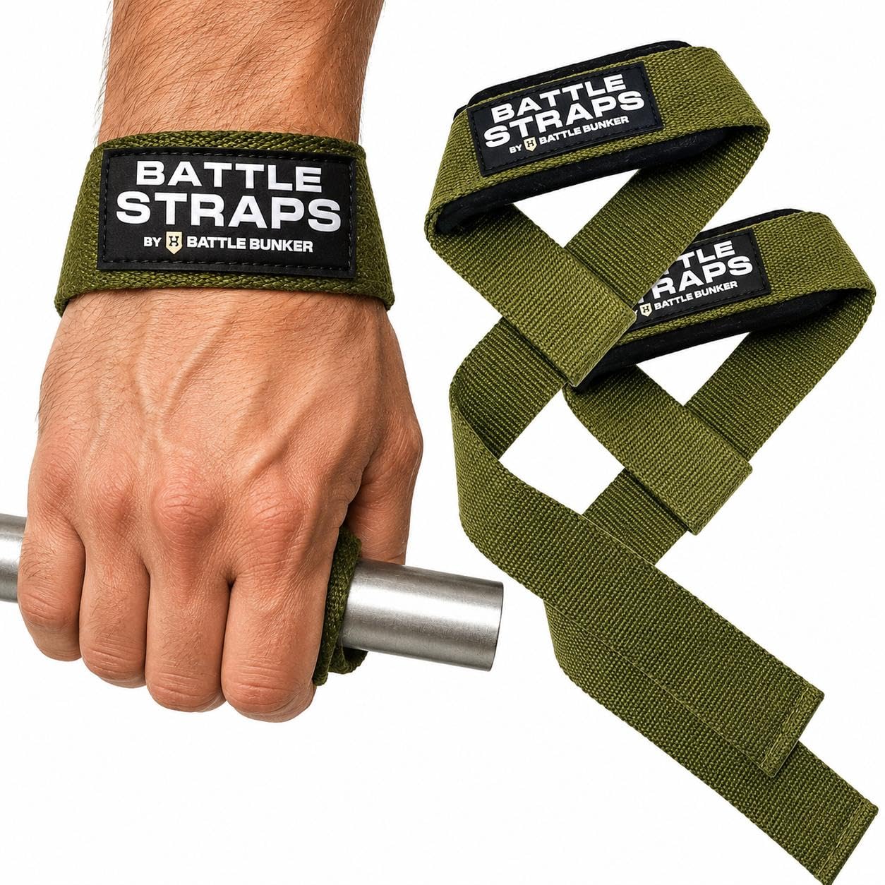 Battle Bunker Weightlifting Straps- Premium Padded Lifting Strap for Superior Grip & Comfort- Gym Straps for Deadlifts, Rows & Pull-Ups- Boost Strength & Reduce Grip Fatigue for Bodybuilding