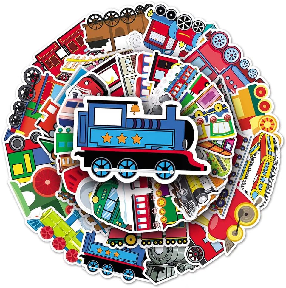 Jukome |50Pcs Train Stickers Train Waterproof Vinyl Decals for Water Bottles Bicycle Laptop Refrigerator Luggage