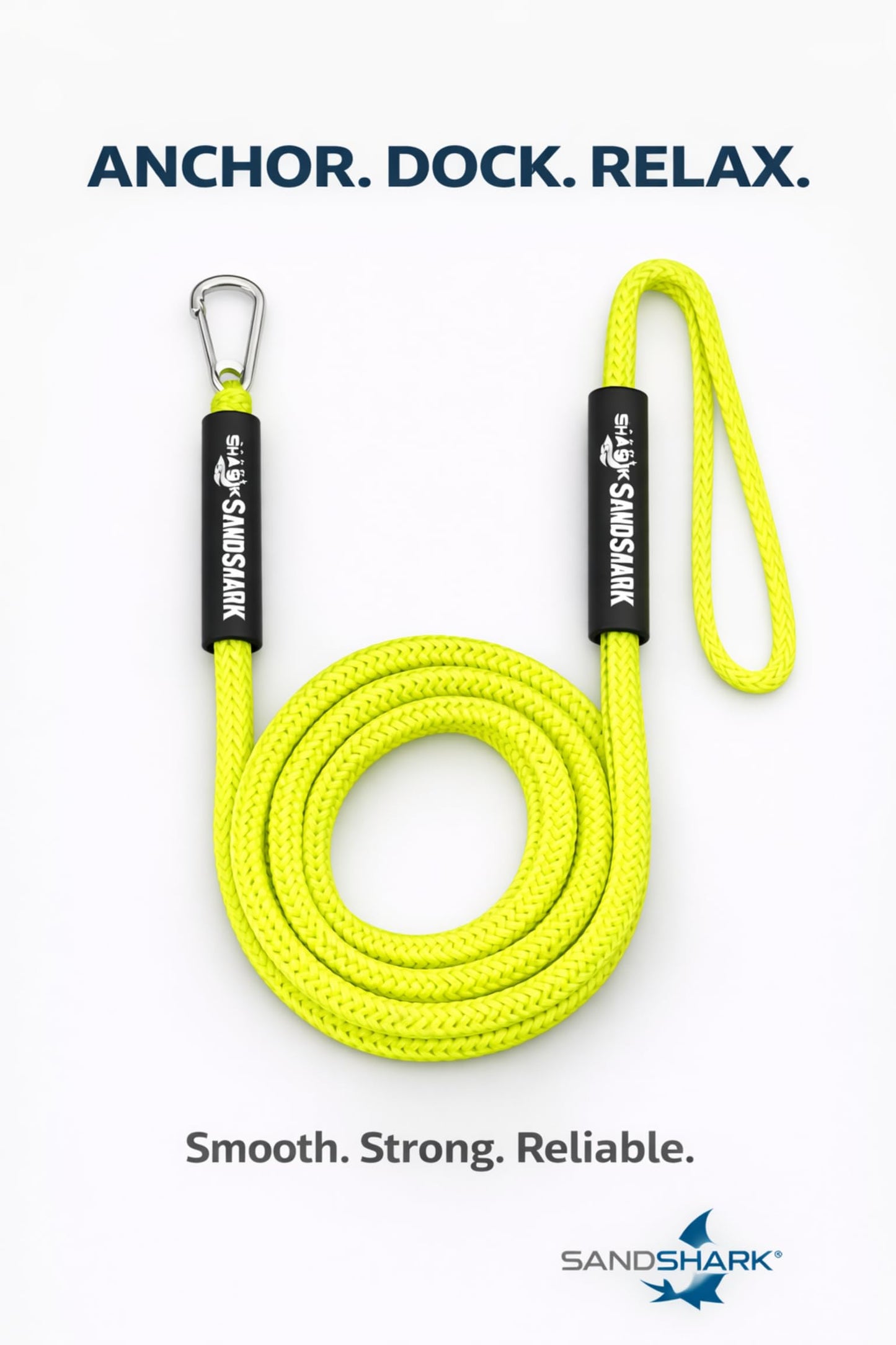 SandShark Premium Anchor Bungee Dock Line. Boat Accessories Anchor Line Absorbs Shock to Anchors and Docks w/Stainless Steel Clip - Neon Green - 7-14ft