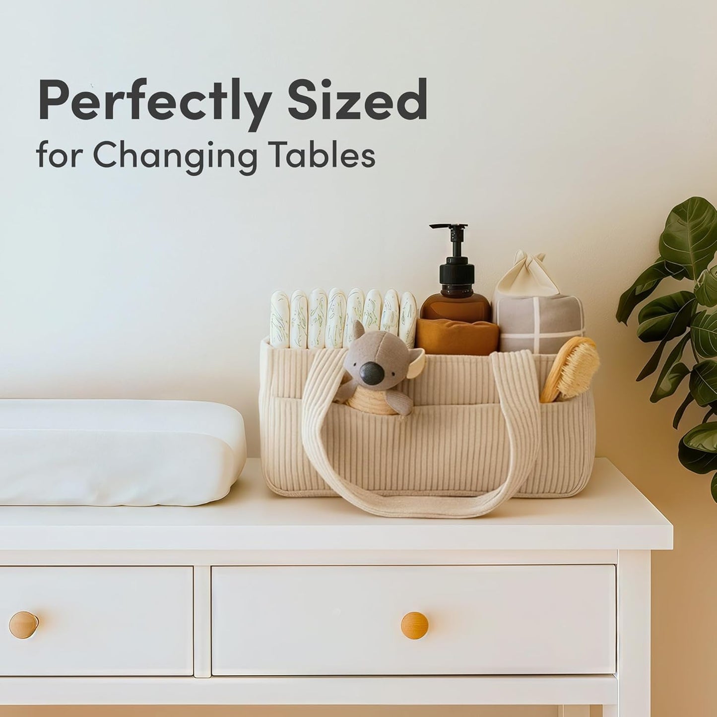 PUTSKA Baby Diaper Caddy Organizer - Stylish Nursery Storage Basket for Newborn Essentials | Corduroy Cream