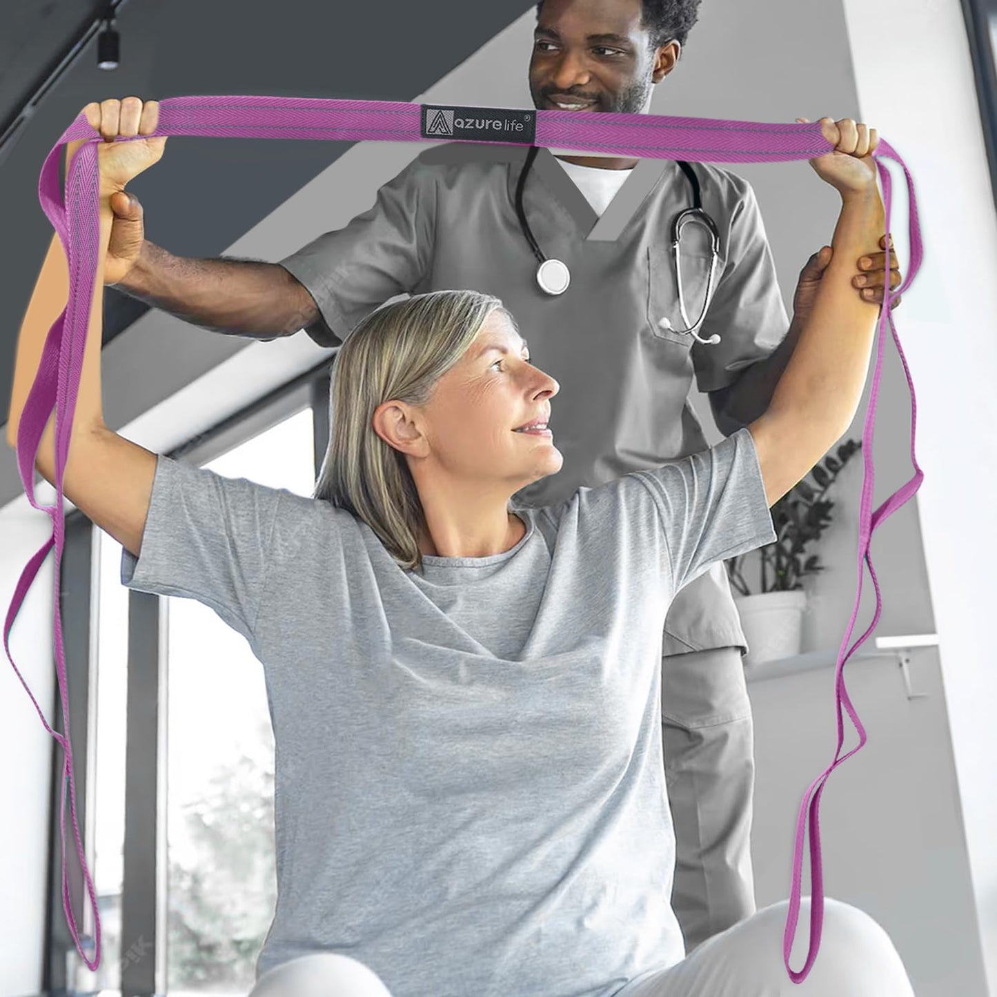 A AZURELIFE Premium Durable Cotton Stretch Strap with 10or12 Loops,, Non-Elastic Yoga Strap for Stretching, Multi-Loop Fitness Stretch Band for Physical Therapy, Yoga, Pilates&Dance (Purple - 12
