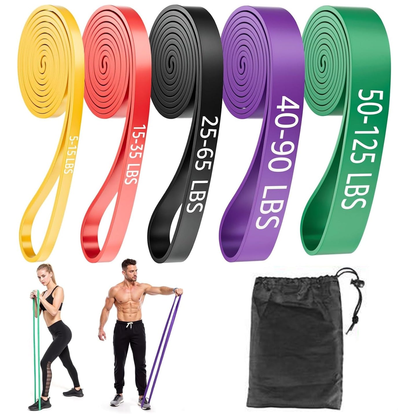 5 Levels Resistance Bands Set, Elastic Silicone Exercise Bands for Pull Up Assistance, Physical Therapy Stretching Training, Home Gym for Women Men