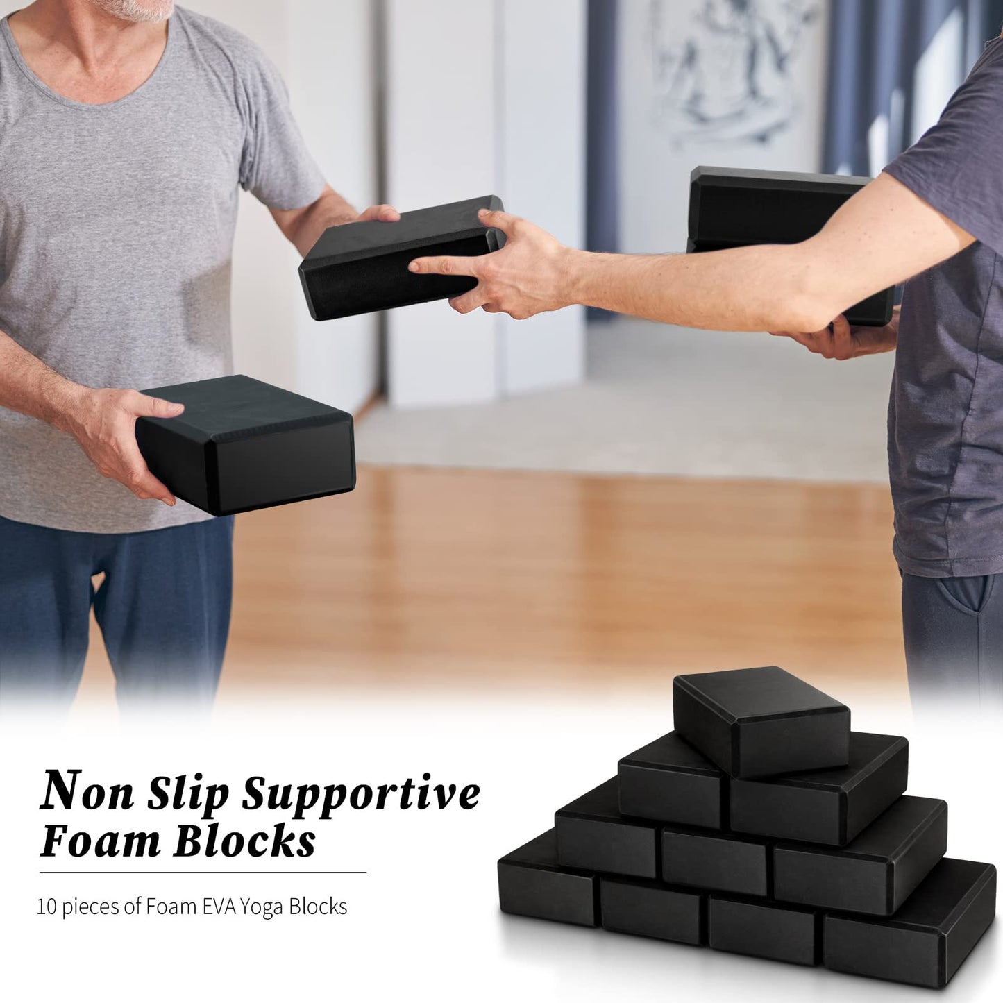 10 Pcs Foam EVA Yoga Blocks Lightweight Non Slip Supportive Yoga Bricks for Pilates Stretching and Meditation, Women Men Yogi Beginners(120g,Black)