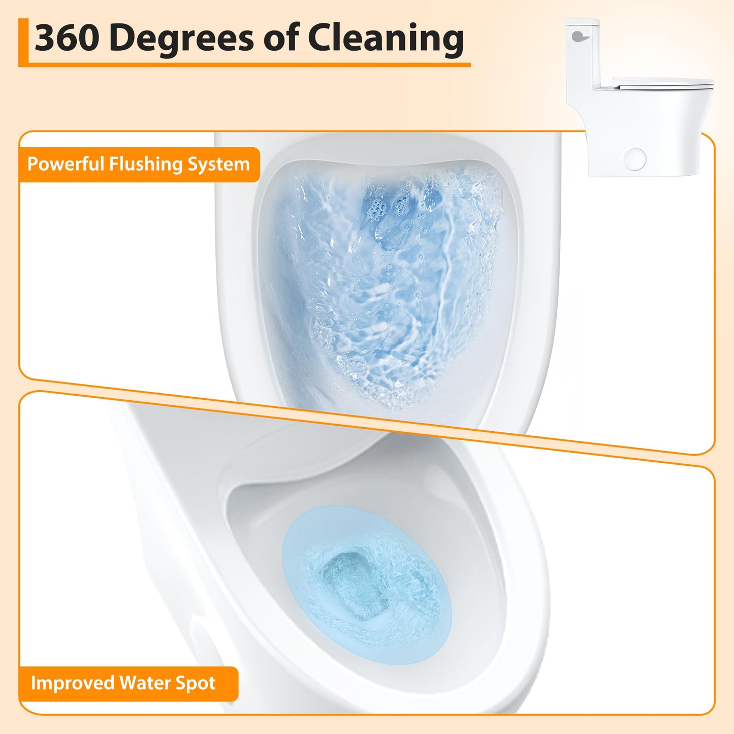 One-Piece Toilet for Bathroom, Comfort Height 16", Elongated with Under-Locking Lid, Soft Close Seat, Dual Flush, Powerful Flush