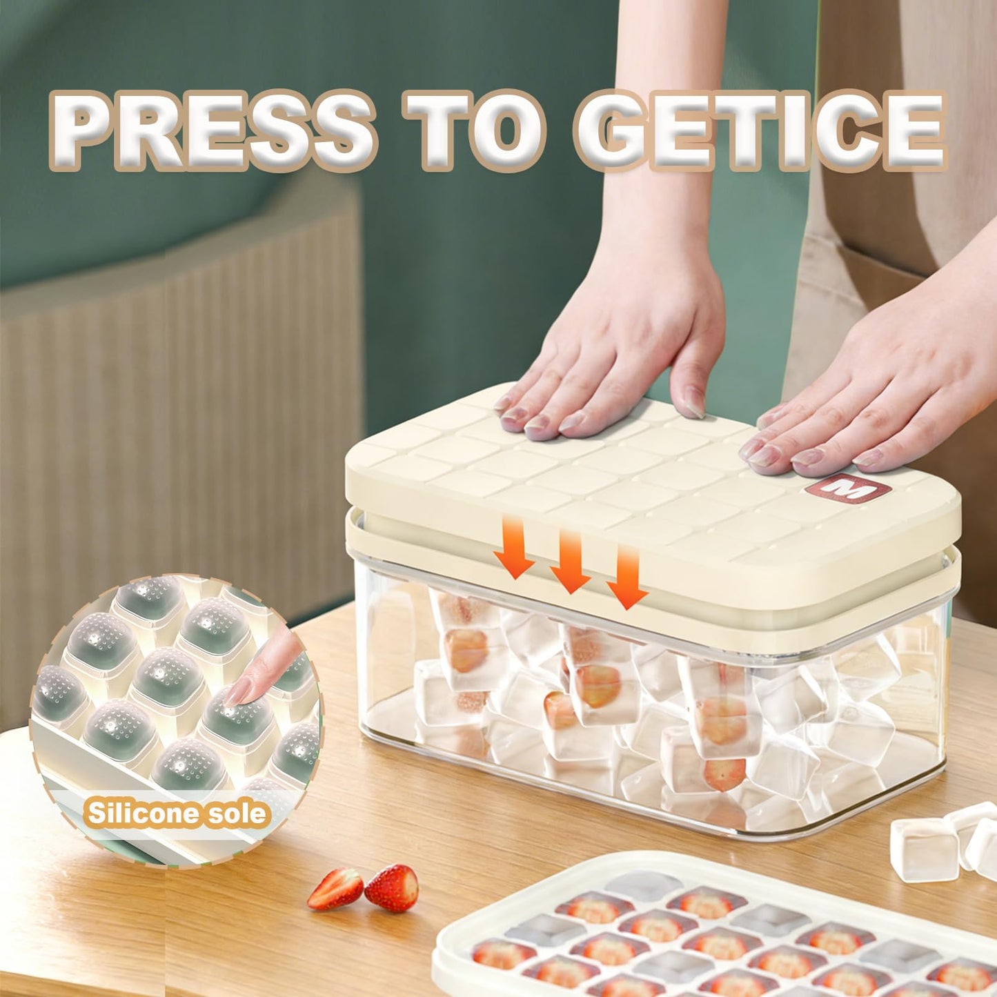 Ice Cube Tray - Freezer Ice Tray Ice Mold Ice Maker for Drinks Whiskey Beer Cocktail Coffee, Transparent Sealed Lid Design for Keep Ice Clean, With Tweezers and 2 Ice Trays Storage（White）