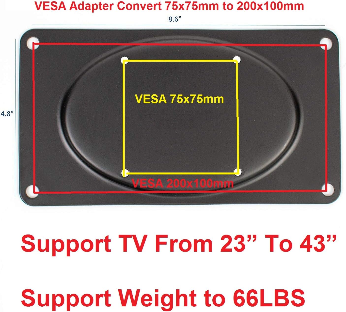 Mount Plus MP-XMA-05 23"-43" 75x75 200x100 VESA Flat Screen TV and Monitor Mount Adapter Plate for Flat Screens | VESA