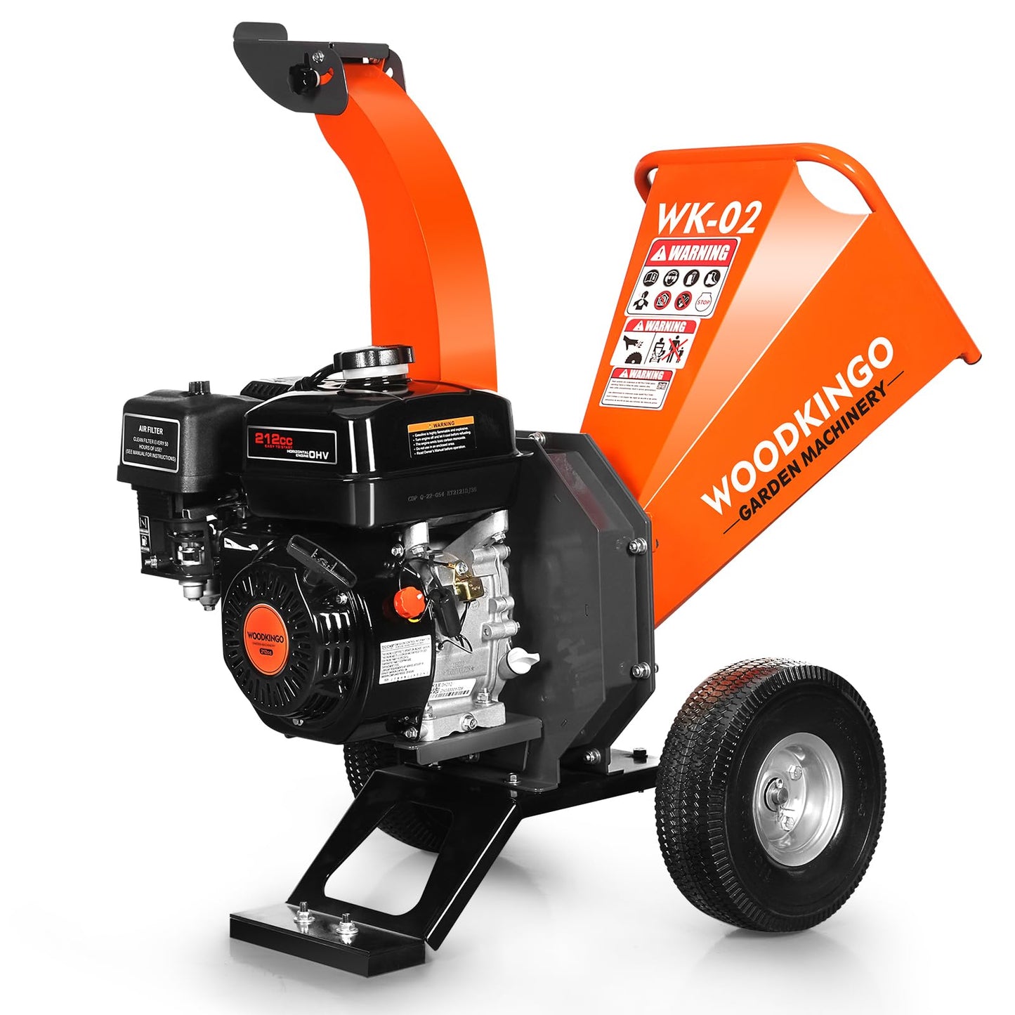 WOODKINGO Mini Wood Chipper Shredder Mulcher Heavy Duty 7HP Compact Design 3" Inch Max Capacity 212cc Gas Powered Engine 4-Stroke Fast Chipping Chopping for Forestry, Gardens,Landscaping(WK-02)