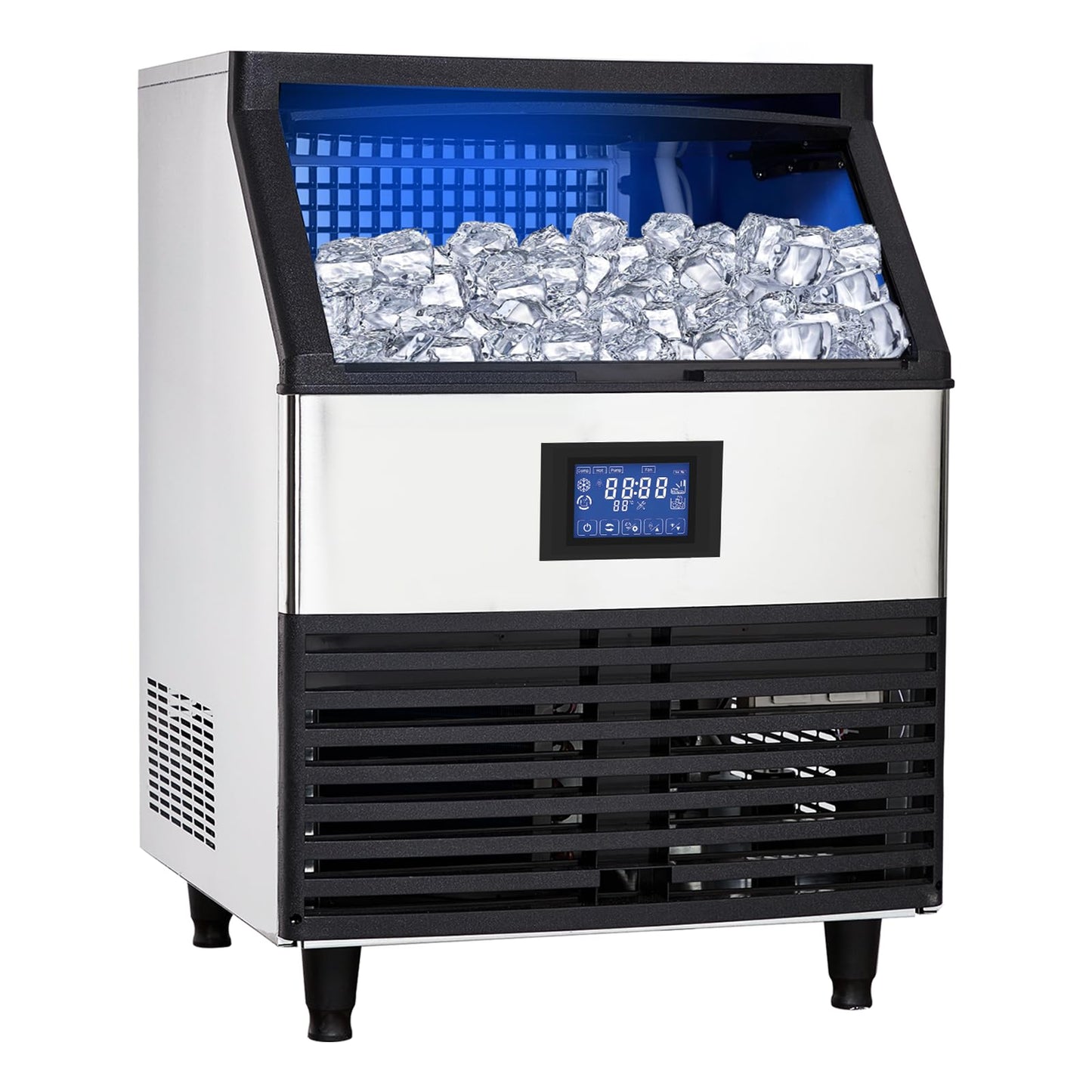 Commercial Ice Maker Machine, 440 LB/24H, 160 Cubes in 5-15 Min, 88 LB Storage Bin, Under Counter Stainless Steel Ice Making Machine for Home Bar Restaurants