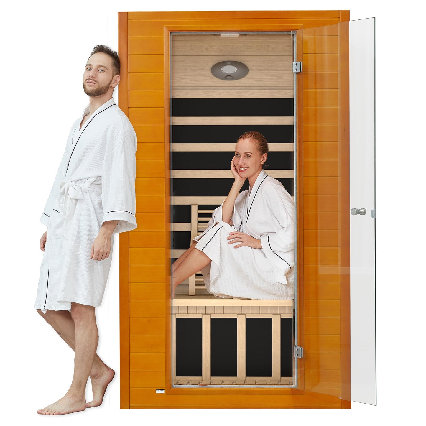 springspa Far Infrared Sauna for Home, Home Infrared Saunas up to 2 Person, Indoor Canadian Hemlock Wood Sauna Room with Near Zero Emf, 9 Chromo Therapy Lights, Bluetooth Speakers for Personal Spa
