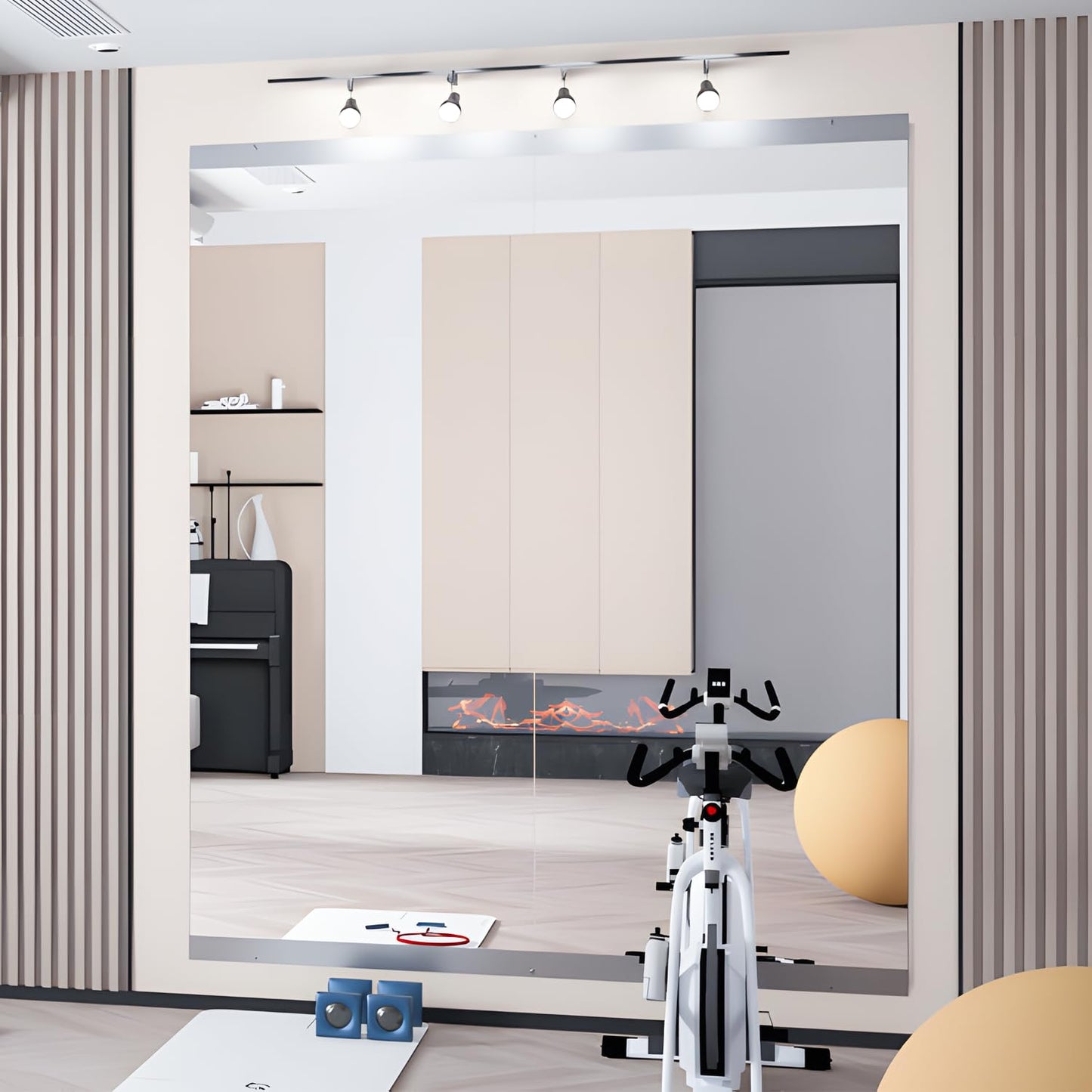 NEUWEABY Home Gym Mirror, 57''X24''-2PCS Large Yoga Mirror, Frameless Full Length Mirrors for Fitness, Tempered Glass, Wall Mounted for Dance Studio, Garage