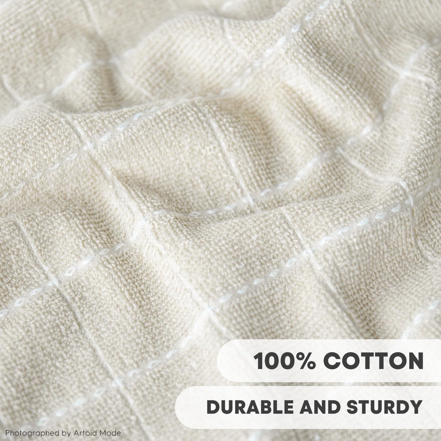 Artoid Mode Checkered Designed Cotton Beige Caramel Green Terry Kitchen Dish Cloths, 12x12 Inch Soft Absorbent Quick Drying Kitchen Rags Set of 6