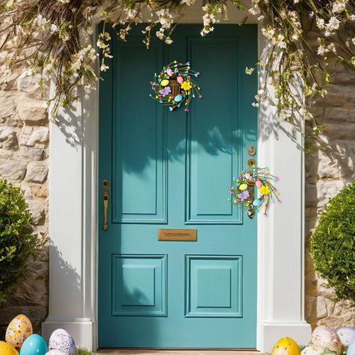 Jansun Easter Candle Rings - 4 Pcs Mini Wreaths with Pink & Blue Eggs for Table Decor | Festive Centerpieces