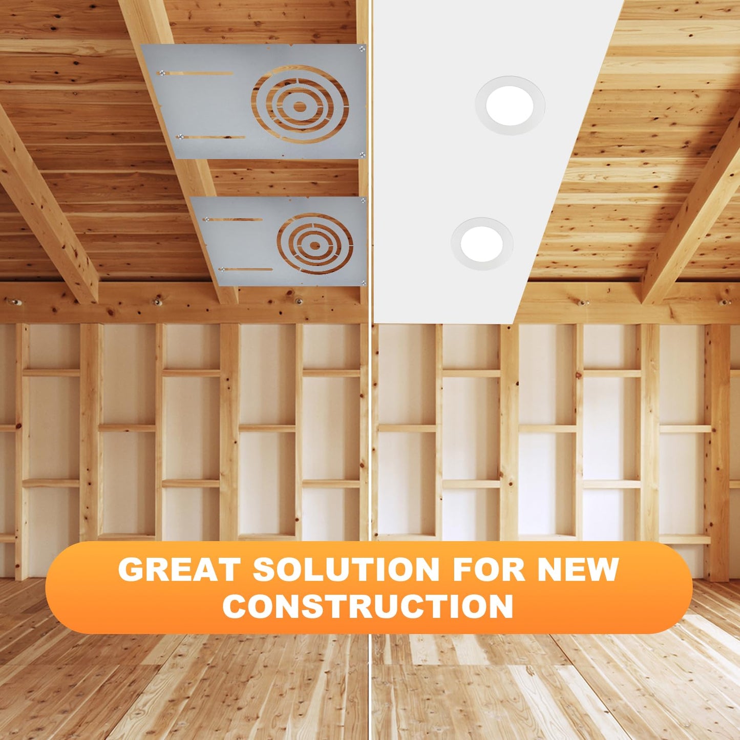 48 Pack New Construction Mounting Plate with 3-4-6" Round Hole –13× 9" Galvanized Steel Recessed LED Light Plate in Wafer Light Bracket, Thin Recessed Ceiling Light with Junction Box
