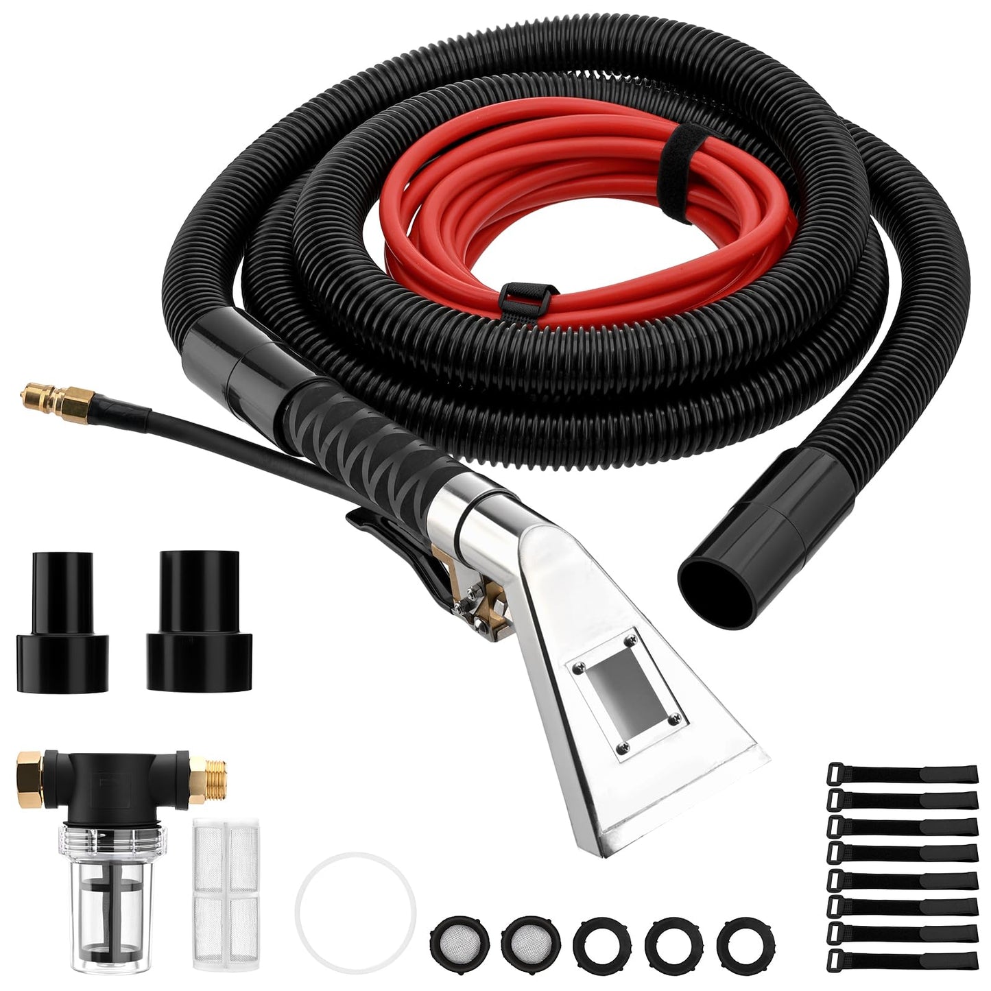 Extractor Attachment Kit Compatible With Shop Vac Extractor Hose Kit Stainless Steel Extractor Wand with Viewing Window, 25ft Water Hose 10ft Vacuum Hose, for Carpet Industrial Cleaning Auto Detailing
