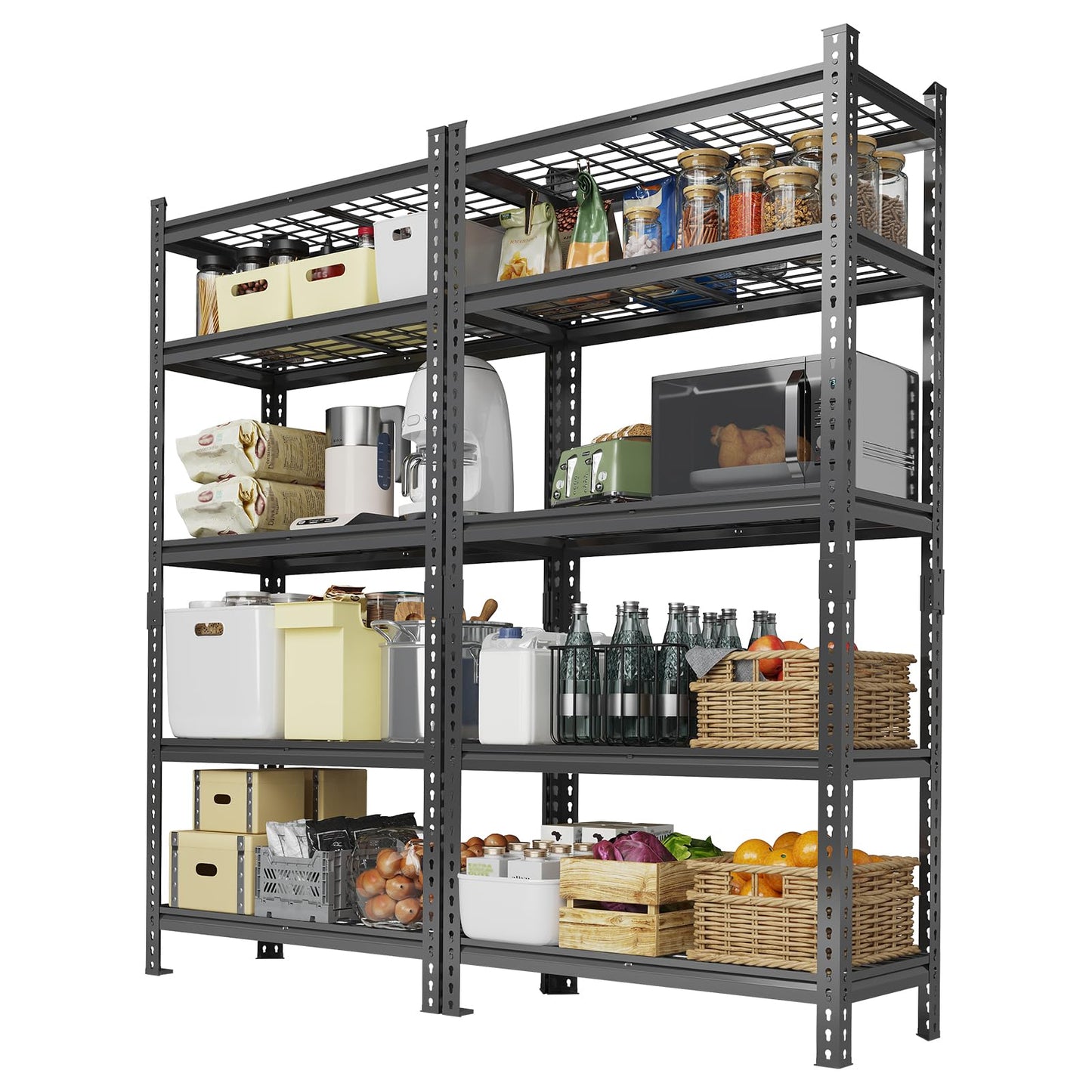 2 Pack Adjustable Garage Storage Rack, 2200 LBS Heavy Duty Garage Shelving, 5 Tier Metal Utility Shelf, Industrial Shelving for Garages, Kitchen, Pantry, Warehouse, Basement, 36" w × 16" d × 72" h