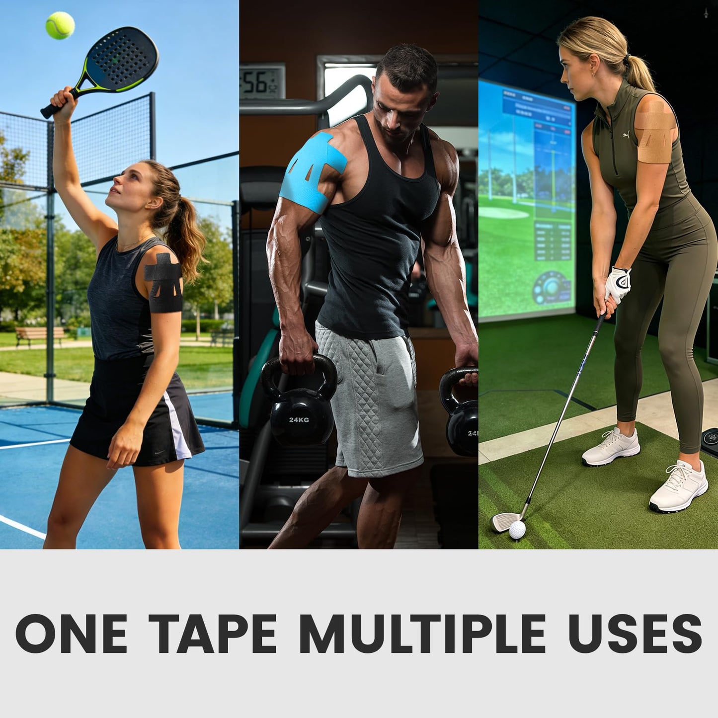 TEAWOO PreCut Kinesiology Tape for Shoulder (20 Pcs) – Waterproof Breathable Athletic Tape, Enhanced Adhesion & Elasticity, Shoulder Pain Relief Support for Sports & Daily Use (Black, Beige & Blue)