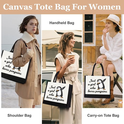 Canvas Tote Bag for Women, Cute Penguin Gifts for Penguin Lover, Animal Lover Gift Aesthetic Tote Bag Reusable Grocery Bag, Birthday Christmas Gift for Daughter Friends Sisters Who Loves Penguins
