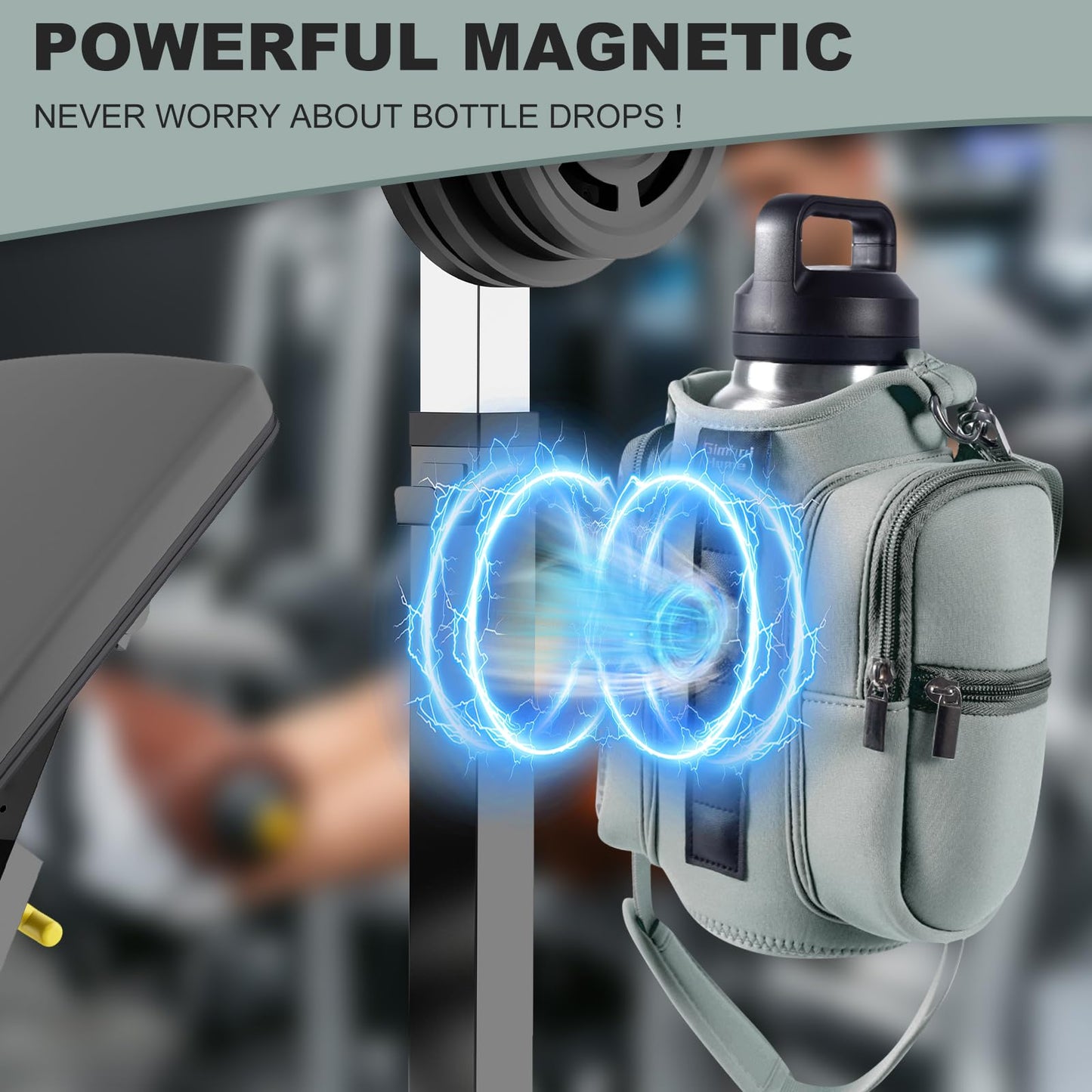 Magnetic Gym Bags for Men & Women with Adjustable Strap,Magnetic Bag Water Bottle Holder for Travel, Work,Sports,Water Bottle Sling Bag with Pocket (Gray)